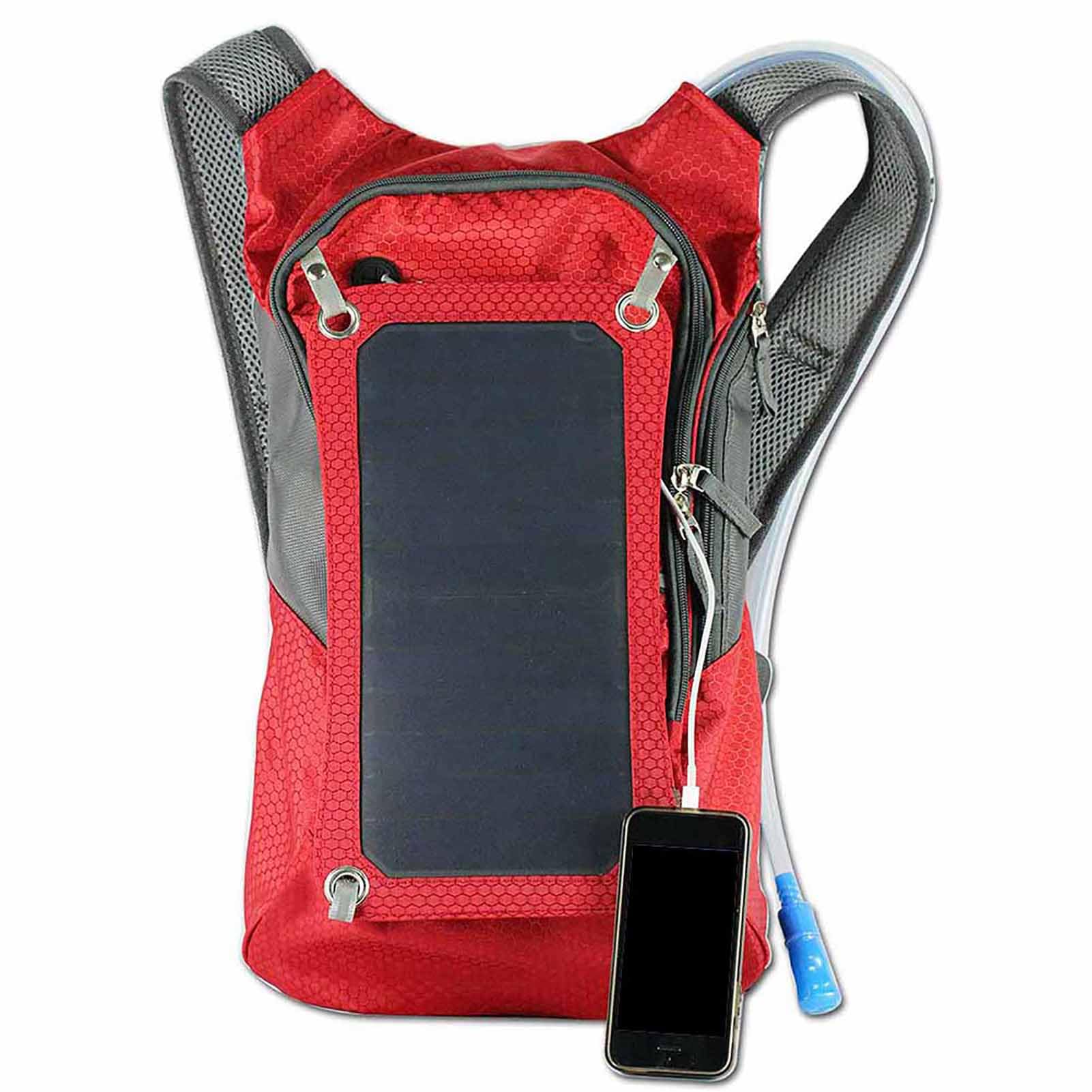 POENVFPO Mochila Solar, Bolsa de Energía Solar de Nylon Portátil con Panel Solar de 6.5W y Bolsa de Agua de 2 litros para Viajar en Ciclismo Al Aire Libre