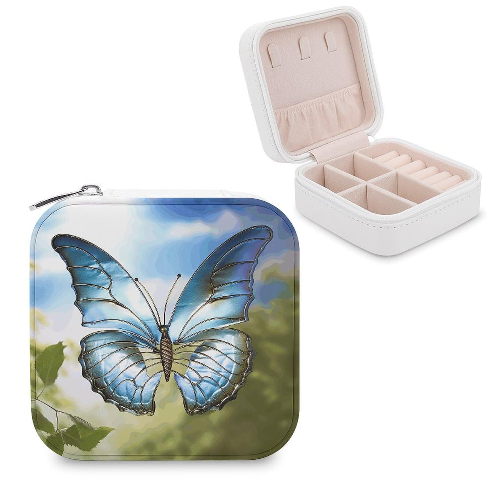 VstaDank Personalized Beauty Butterfly Jewelry Box Portable Mini Travel Case Display Storage Holder Boxes PU Leather Small Jewelry Organizer for Women for Stud Earrings Rings Necklaces Bracelets