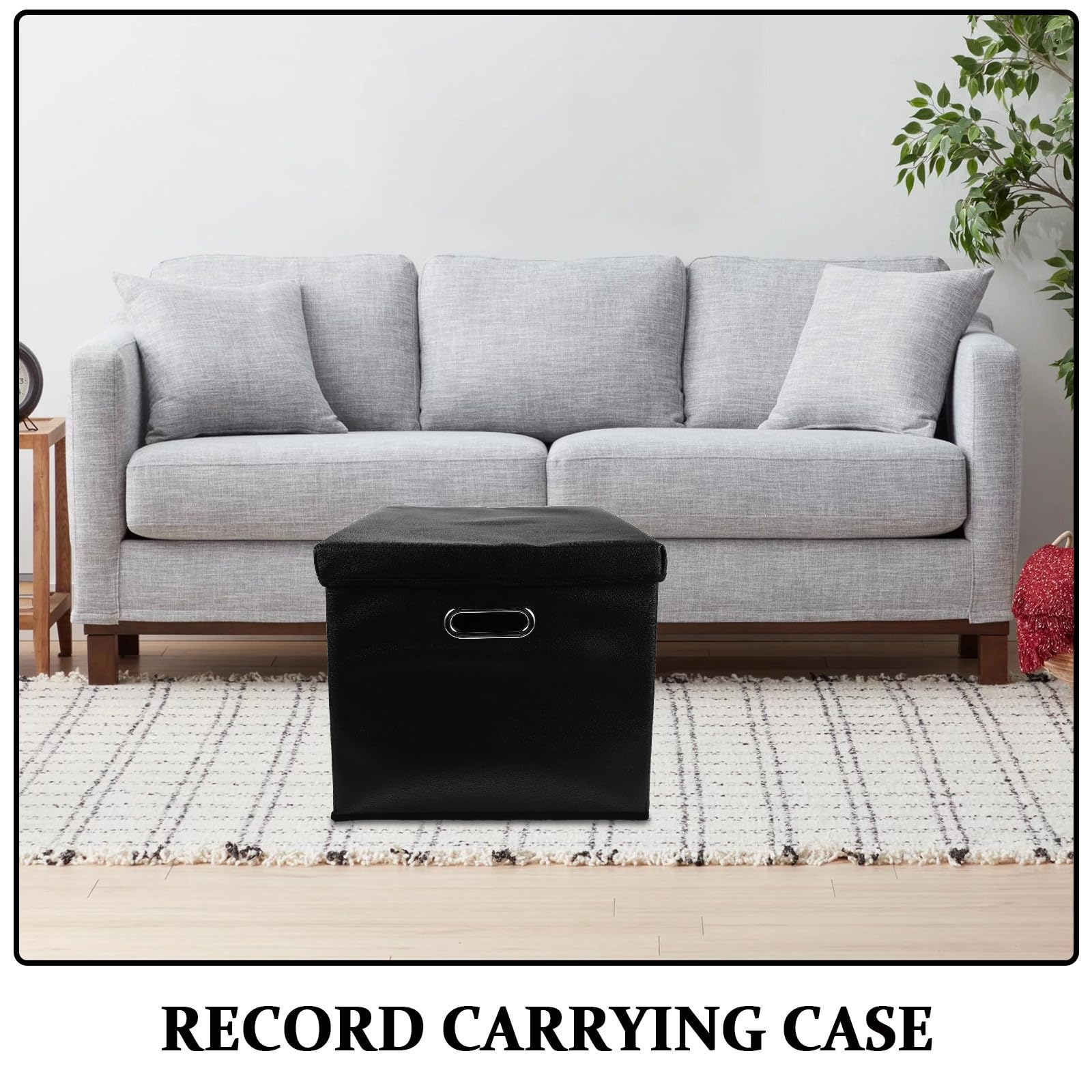 Uonlytech Porta Dischi Vinile Nero con Manico Resistente All'acqua in Pu e Lega, Contenitore Portatile per Album Vinile, Organizer Compatto per Raccolta Musicale