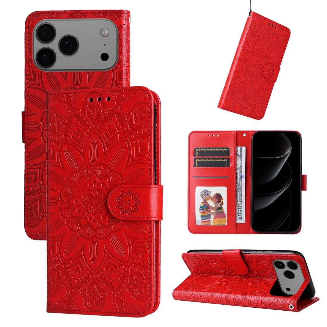 Coque iPhone 16 Plus rabat cuir rouge pour protéger l'écran - 6