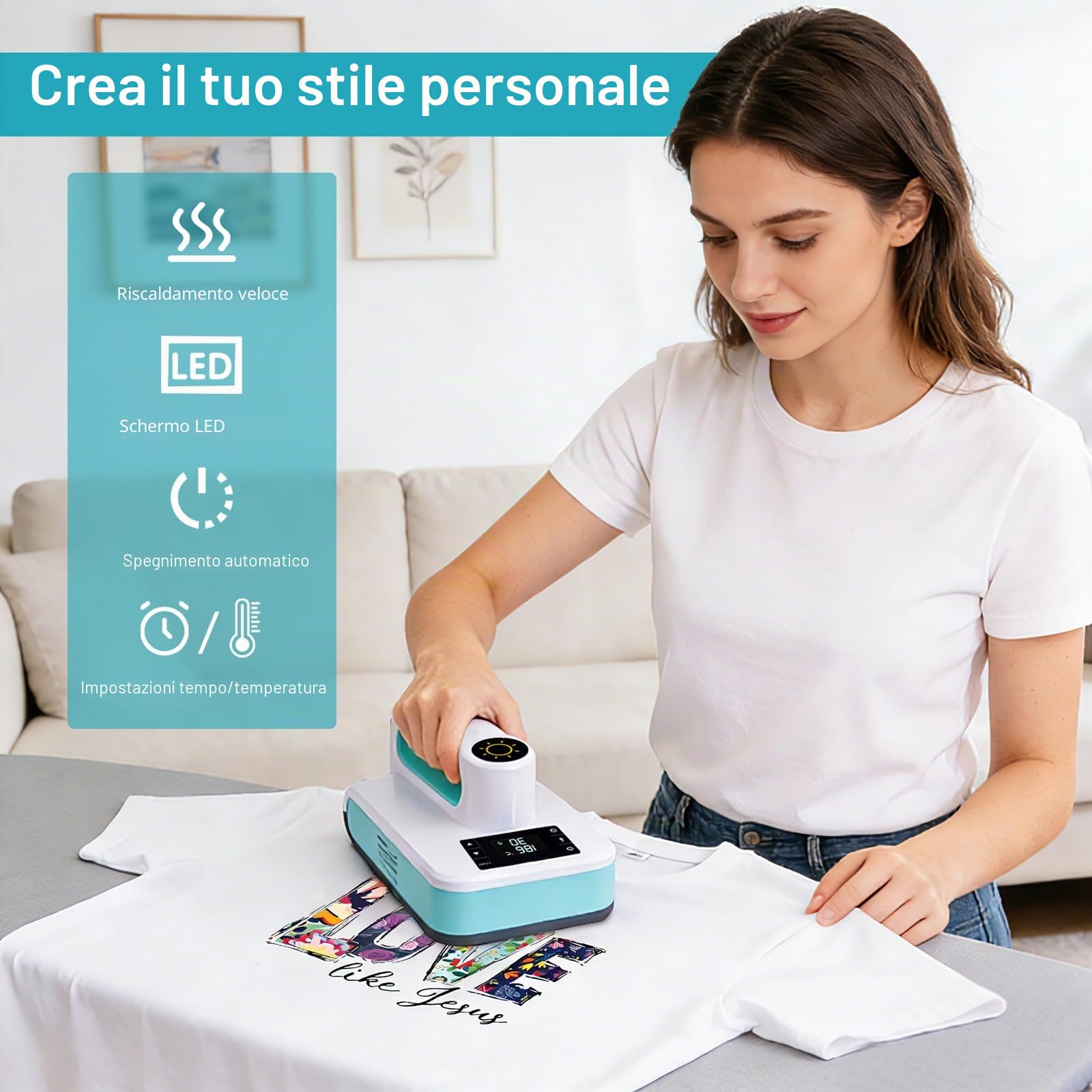 Pressa a Caldo per Magliette, Termopressa DIY Portatile, Facile da Stirare, Riscaldamento Rapido, Macchina Stampante per Vestiti, Borse, T-Shirt Stampante Trasferimento Termico