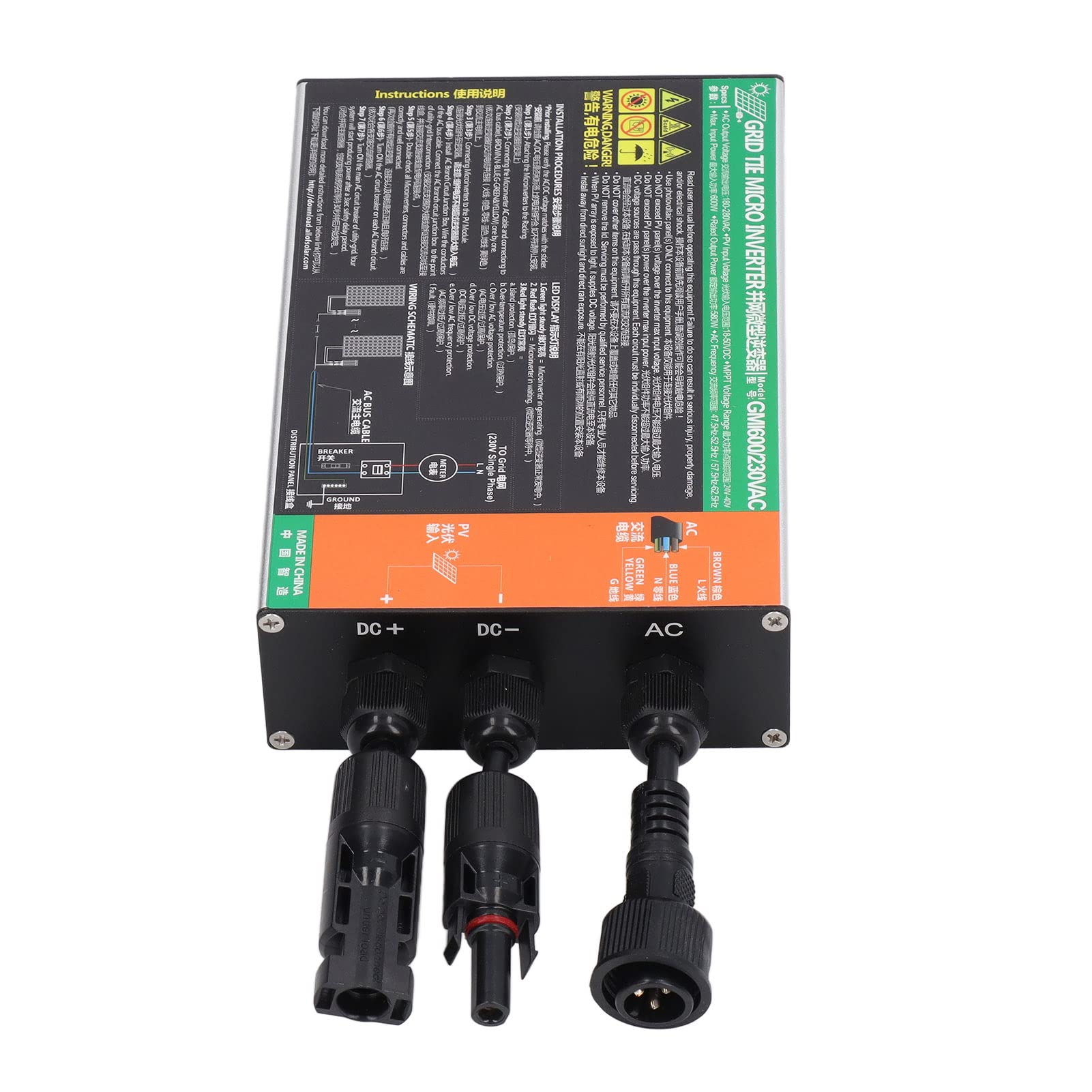 KIMISS Inversor de Conexión a Red Solar de 600 W con MPPT, Onda Sinusoidal Pura, Resistente Al Agua IP55, Inversor de Alta Tasa de Conversión para Sistemas Solares de 230 V