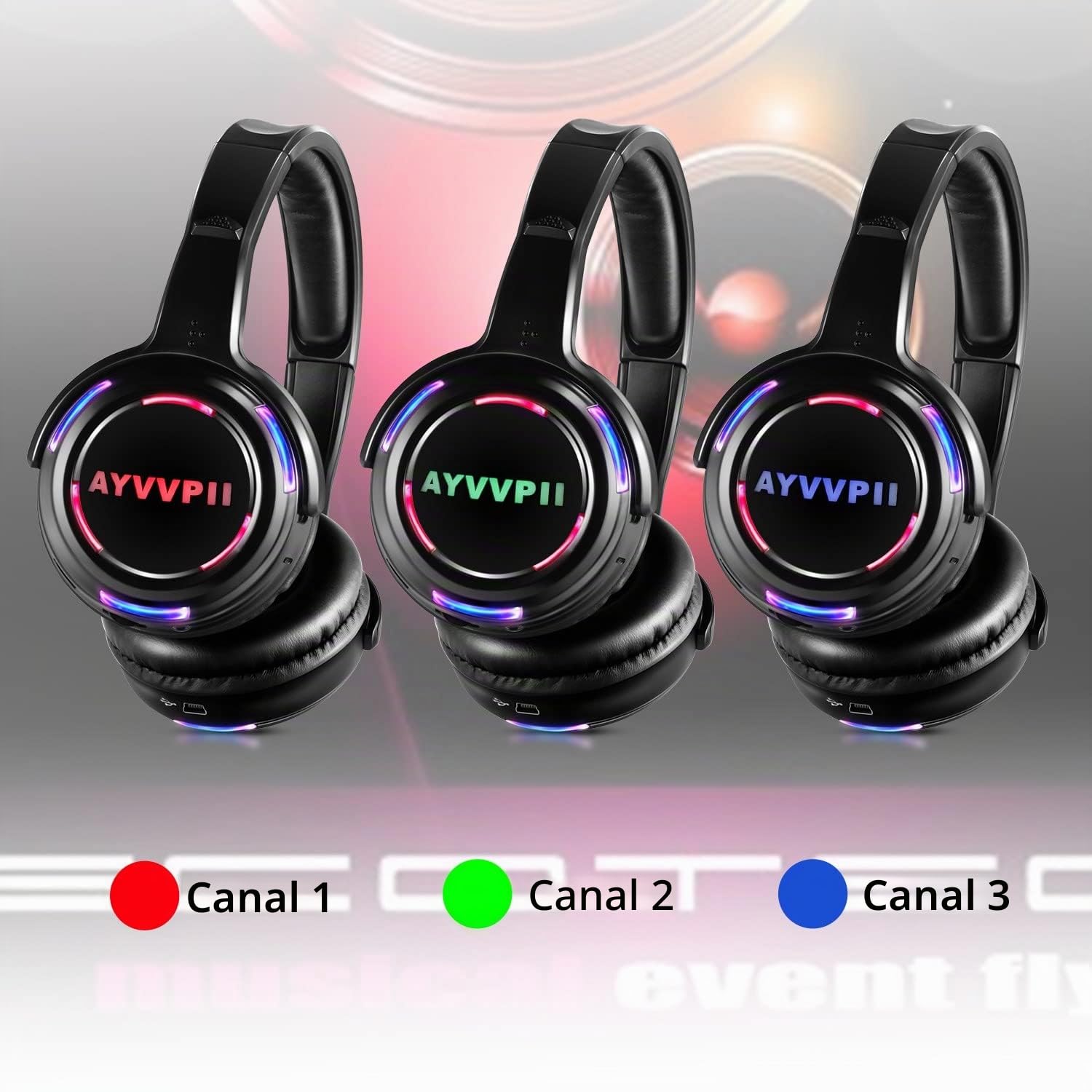 Auriculares inalámbricos Recargables silenciosos para Discoteca RF LED, luz Intermitente, Paquete de 10 Auriculares y 1 transmisor de 500 m de Distancia