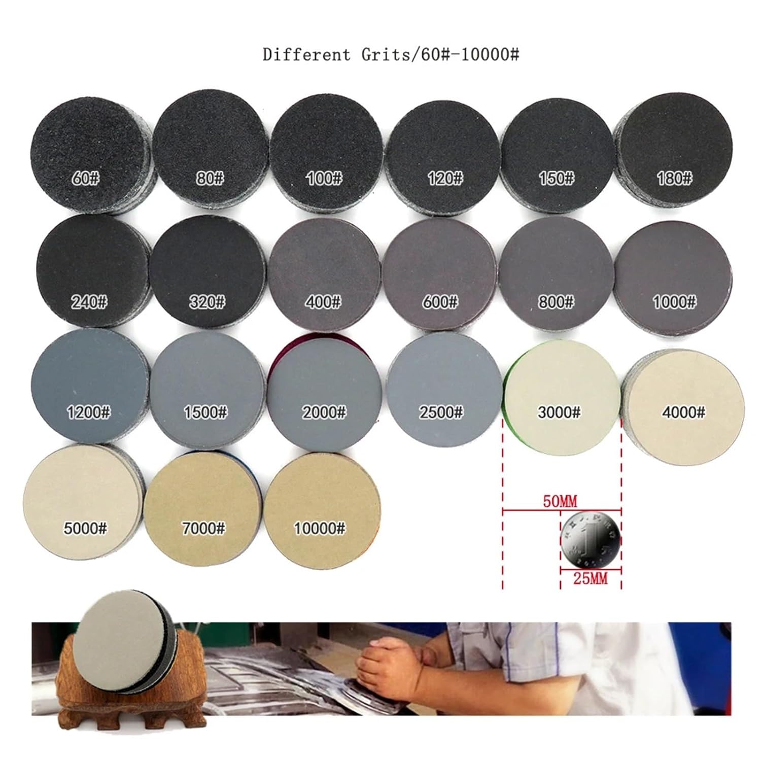 150Pcs/Set 2 Inch Sandpaper 50mm Sanding Discs Hook Loop Wet/Dry 60-10000 Grit(80)