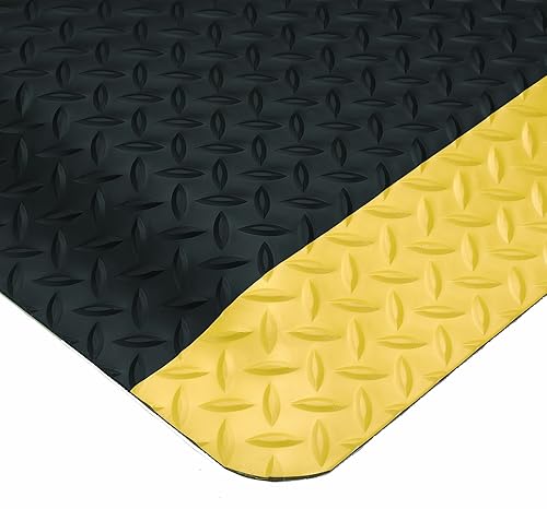 Vista 9 de Alfombrilla antifatiga Wearwell PVC 414 ultrablanda, de disco diamantado, para labores pesadas, Negro / Amarillo, 1