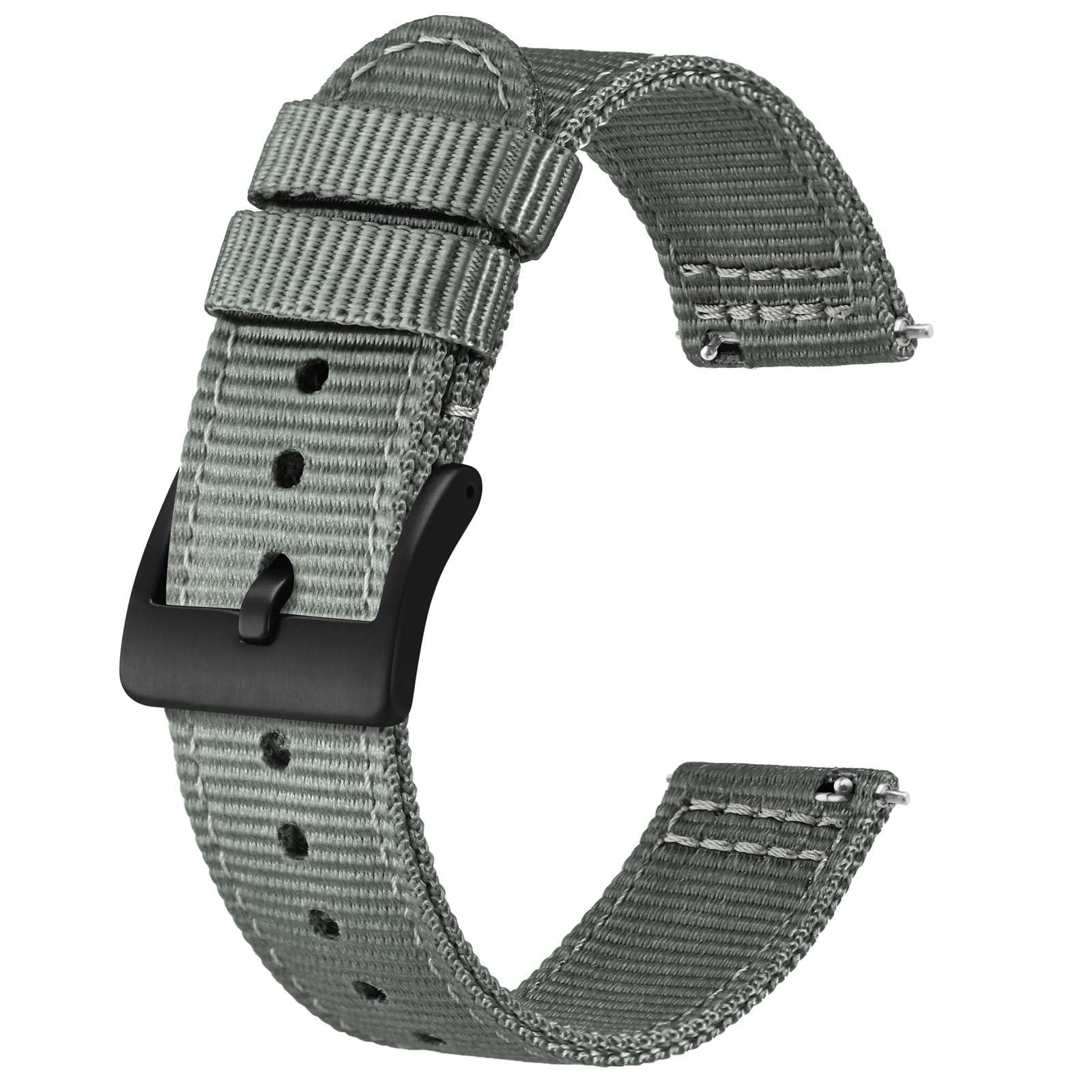 BISONSTRAP Cinturini in Nylon da Uomo, Cinturino per Orologi Militari, Sgancio Rapido, Fibbia Spazzolata, Larghezza Cinturino 18mm 19mm 20mm 22mm