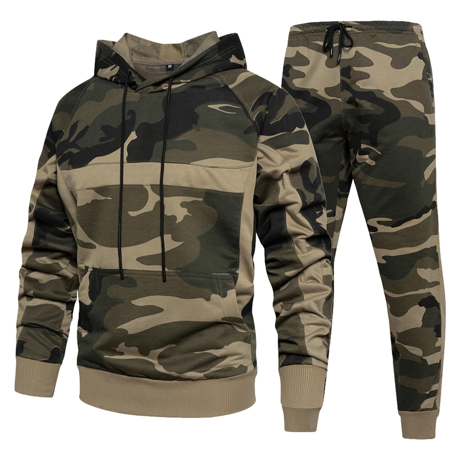 Hombre Conjunto de Chándal Camuflaje 2 Piezas Sudaderas con Capucha y Pantalones de Chándal Ropa Deportiva Informal