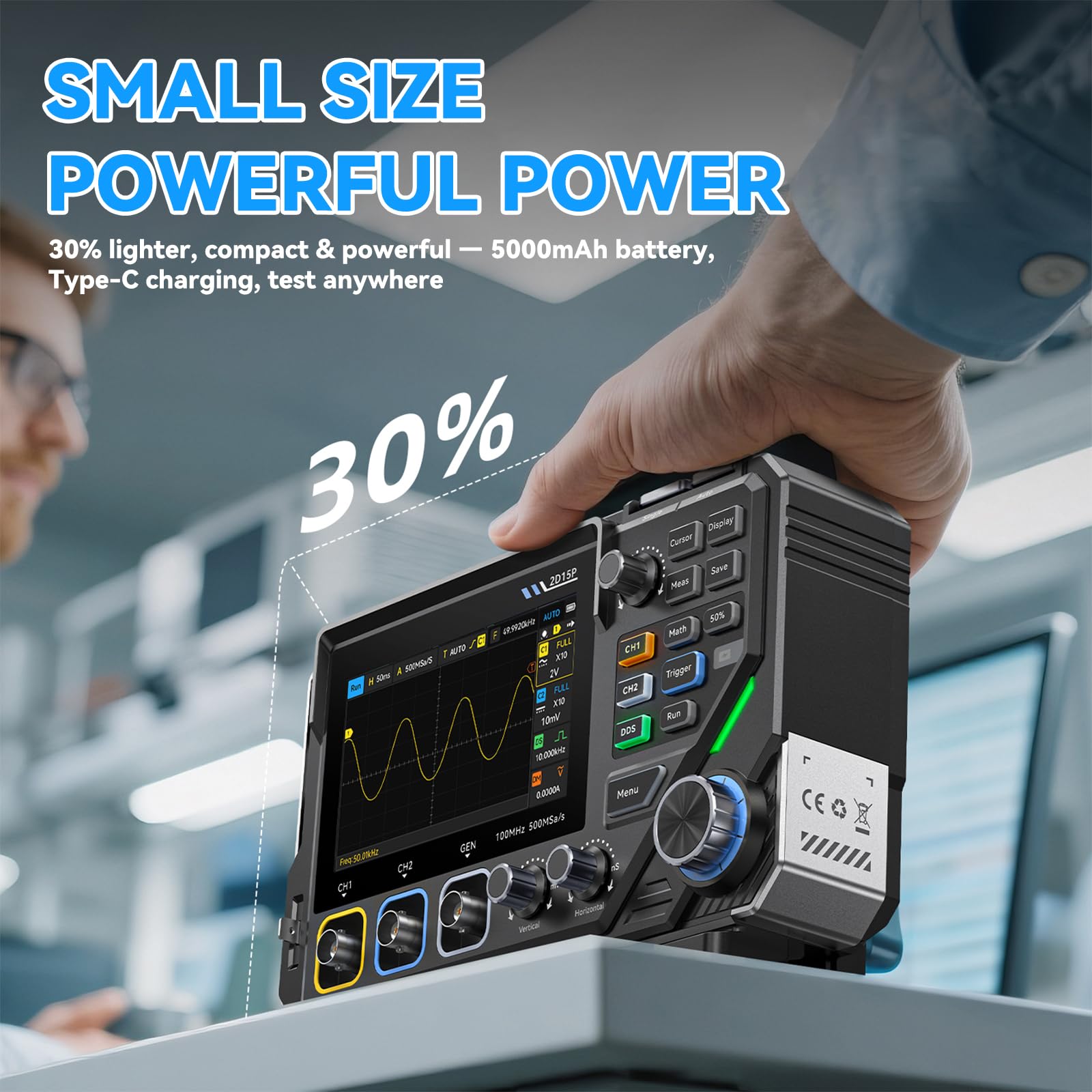 Oszilloskop, 2D15P Oszilloskop Multimeter 100MHz Bandbreite 3 in1 10MHz Signal Generator 4,5 stellige Präzision Multimeter 500MSPS AbtastrateTouchscreen Tastenbedienung