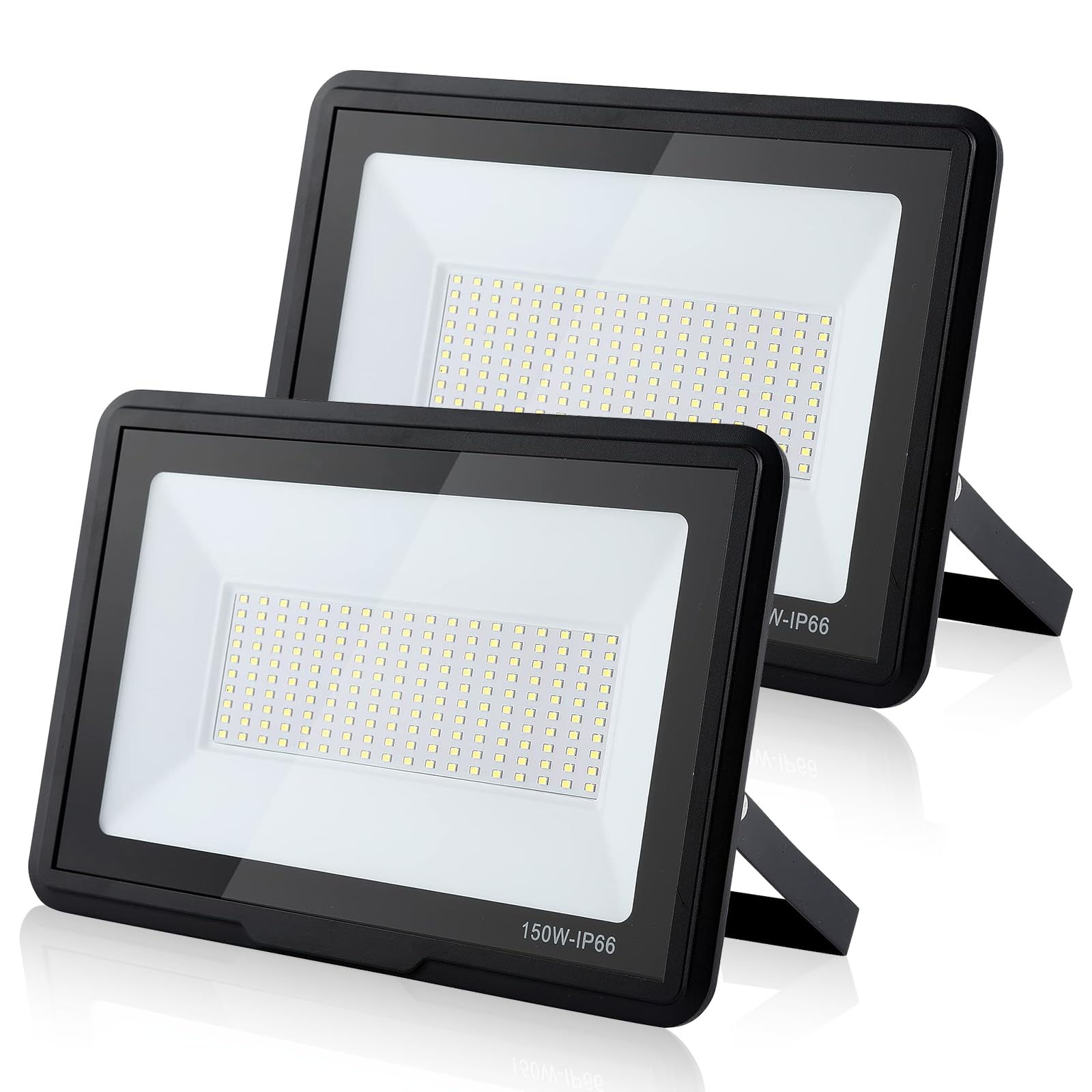 treoir 150w Flutlichtstrahler: 6000K Kaltweiß Superhell 15000LM IP66 Wasserdichter led strahler für Hinterhof/Stadion/Werkstatt Außenbeleuchtung (2pcs, 150W)