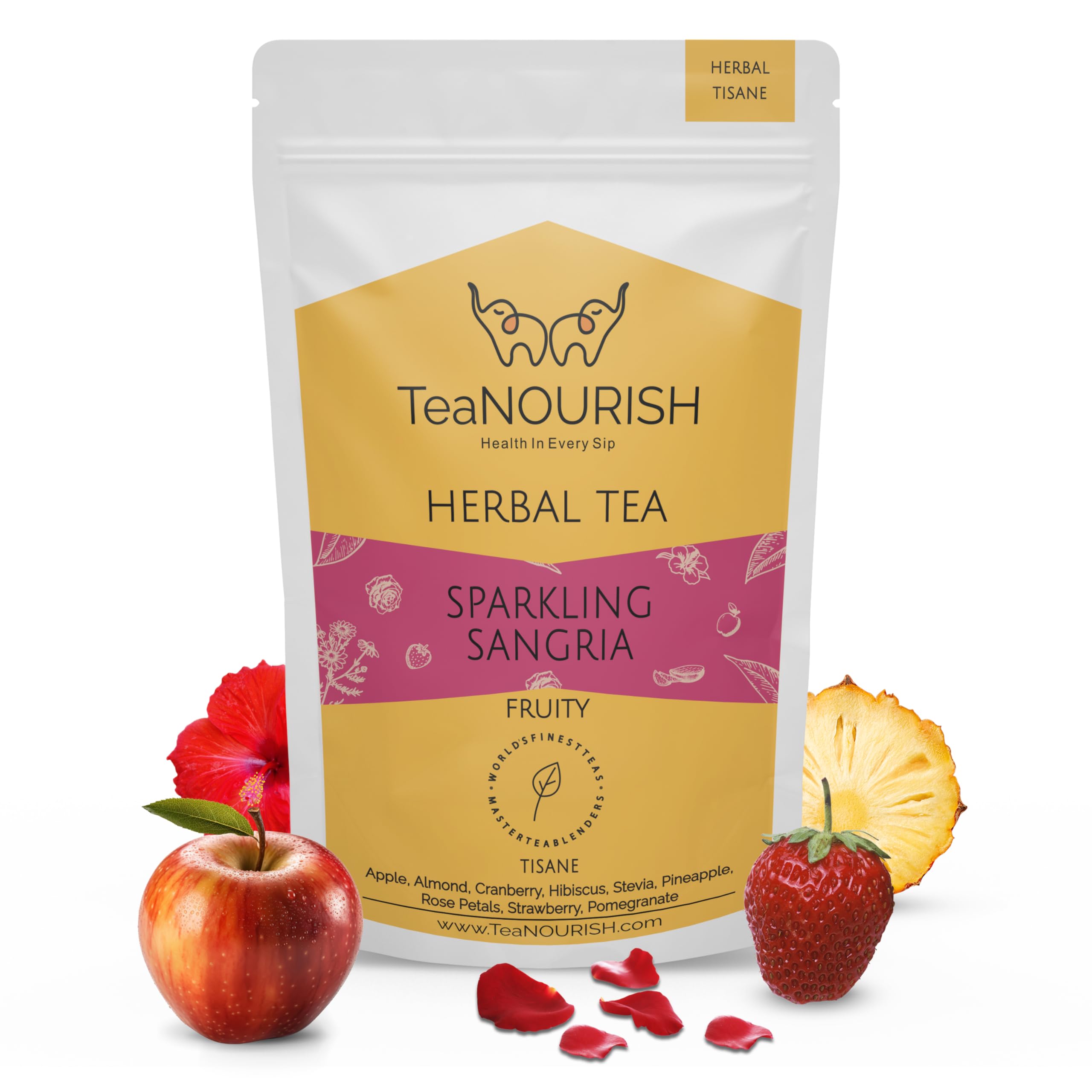 – Sparkling Sangria | CAFFEINE-FREE Herbal Tea | Refreshing and Fruity | Apple, Strawberry, Mango, Pineapple, Hibiscus | Brew Hot or Iced Tea - 3.53oz/100g