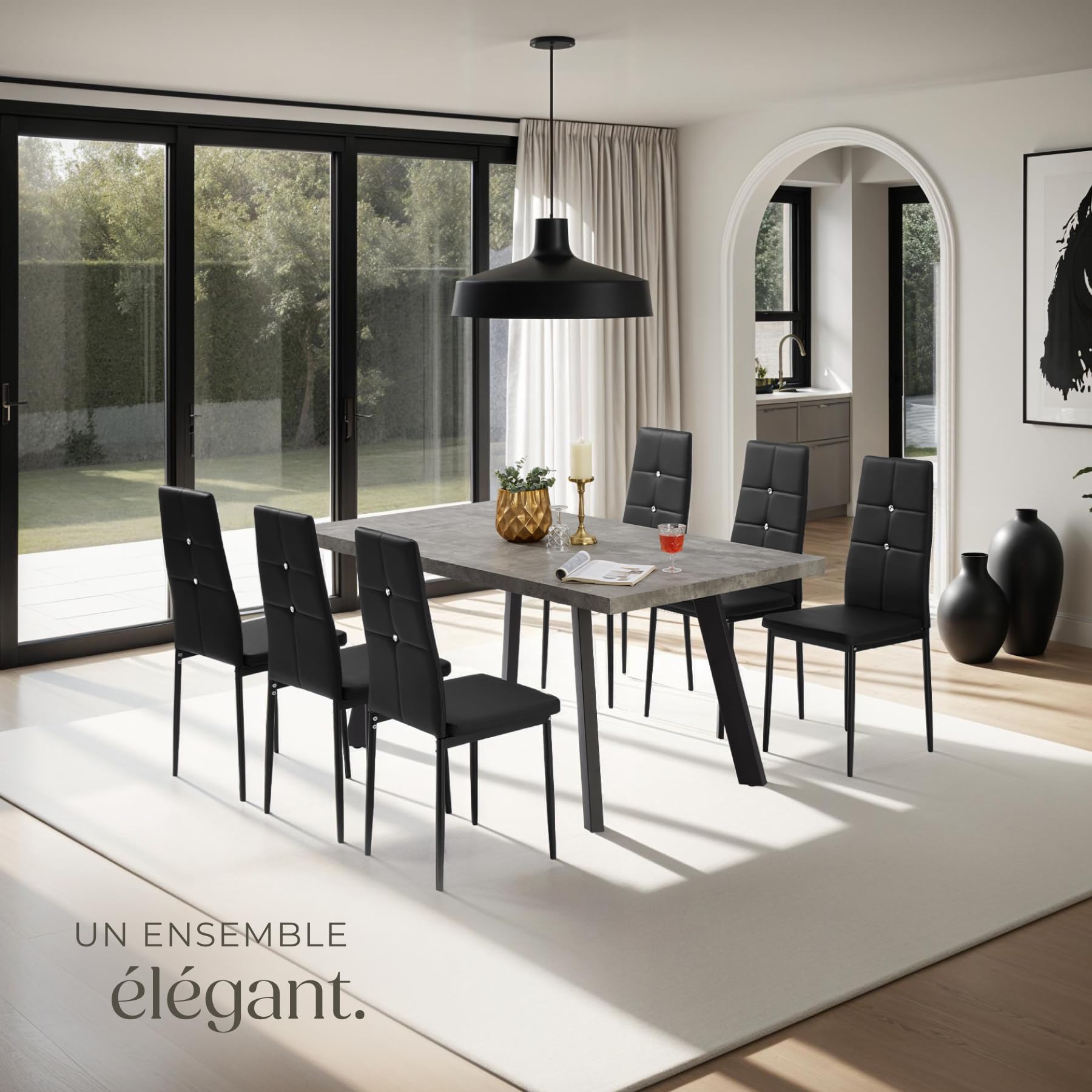 tectake® Lot de 6 Chaises de Salle à Manger Moderne Chaise Ergonomique Rembourrée Confortable Chaise Design en Cuir synthétique Meuble Salon avec Pieds en Acier pour Salon, Coiffeuse, Chambre