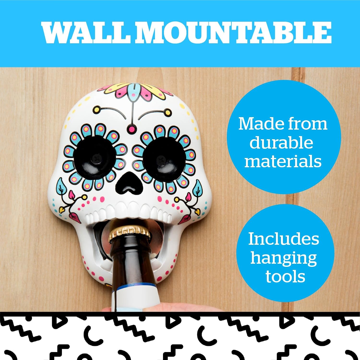 BigMouth Inc Wall Mount Bottle Opener, Funny and Practical Beer Opener, Great for Home Bars, Patios, and Man Caves, Unique Gift for Beer Lovers - Sugar Skull