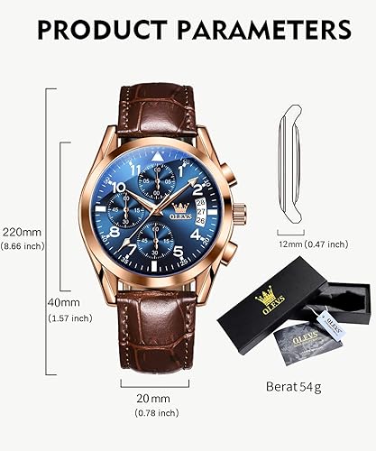 Miniatura 7 de OLEVS Relojes de hombre de cuero marrón con fecha, relojes casuales para hombre, relojes de cara grande para hombre, cronógrafo para hombre, reloj