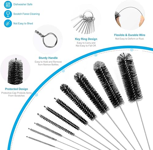 Miniatura 10 de Cepillo limpiador de paja largo que se extiende de 12 pulgadas, extra ancho de 0.47 pulgadas de diámetro, cepillos de limpieza para tubo de cuello