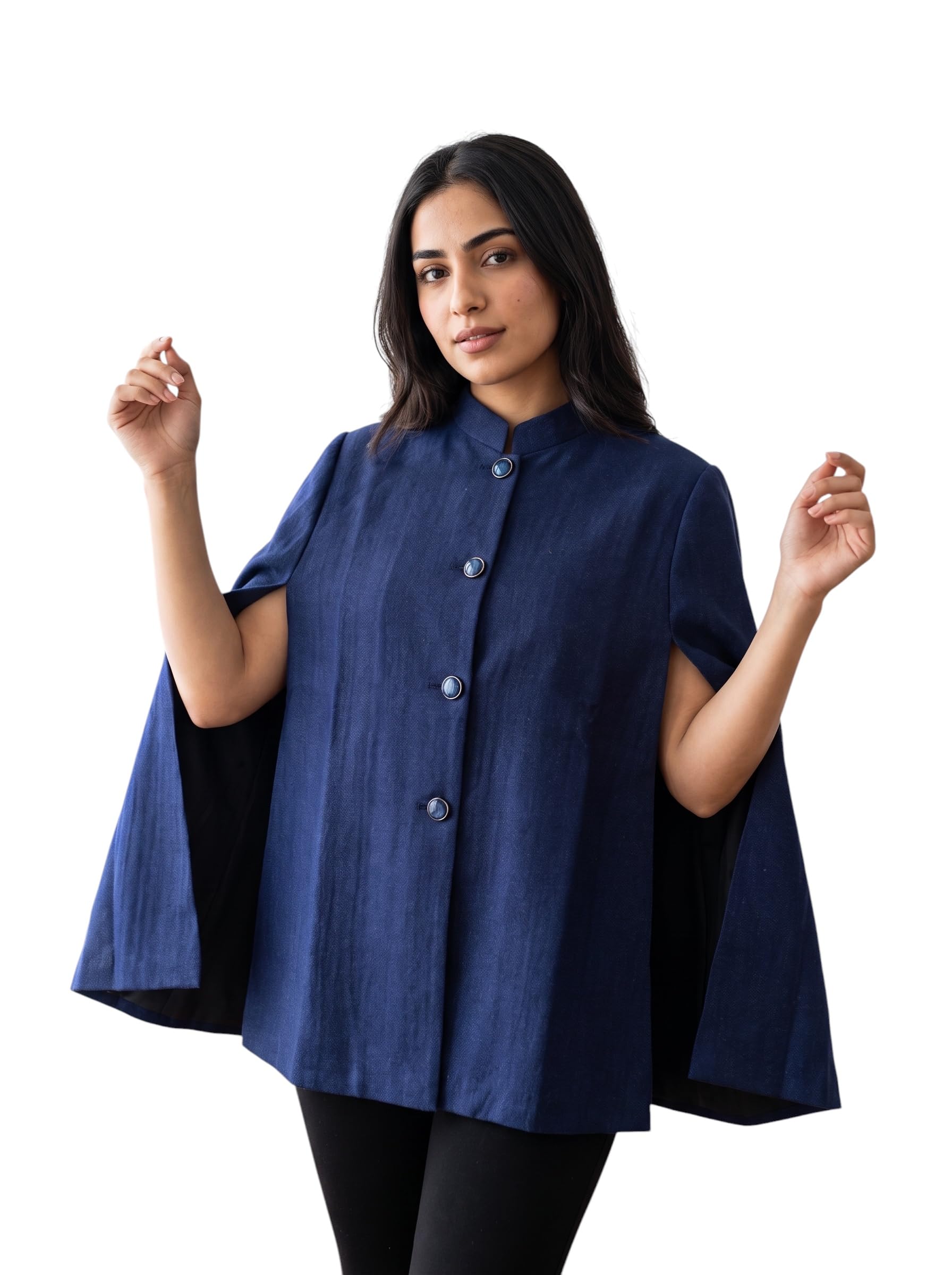 Women’s Premium Moonlight Cape Coat | Kashmiri Woven Wool Blend Designer Cape Jacket | Sleeveless Button Front Winter Cape | Elegant Ethnic Outerwear for Women-image-46