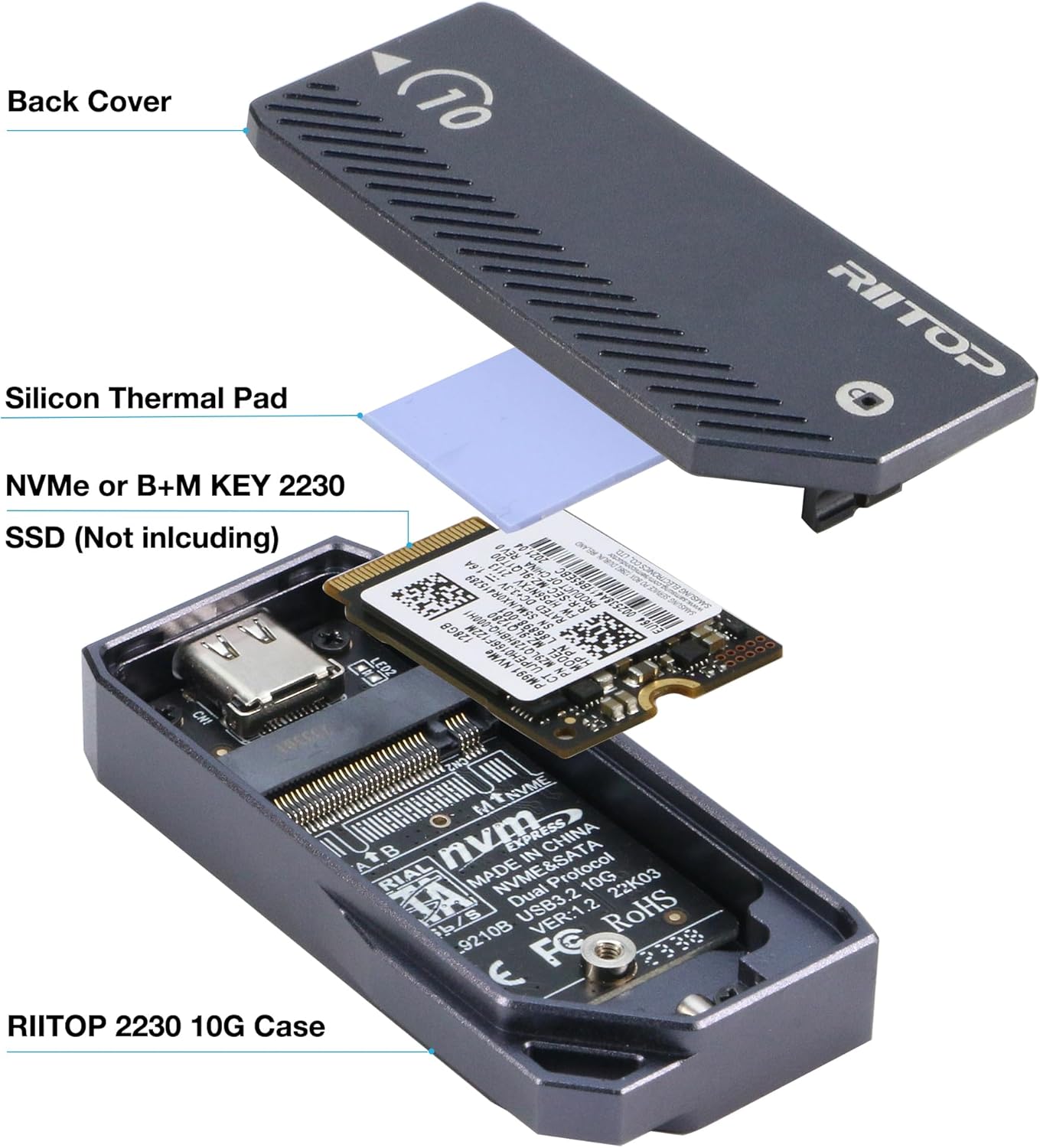 RIITOP M.2 to USB Adapter +2230 M.2 USB 3.1 Enclosure