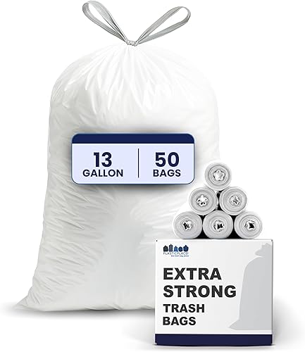 Plasticplace Bolsas de basura de 13 galones  1.2 mil  Forros blancos extragrandes para cubos de basura  24 x 31 pulgadas (50 cajas)