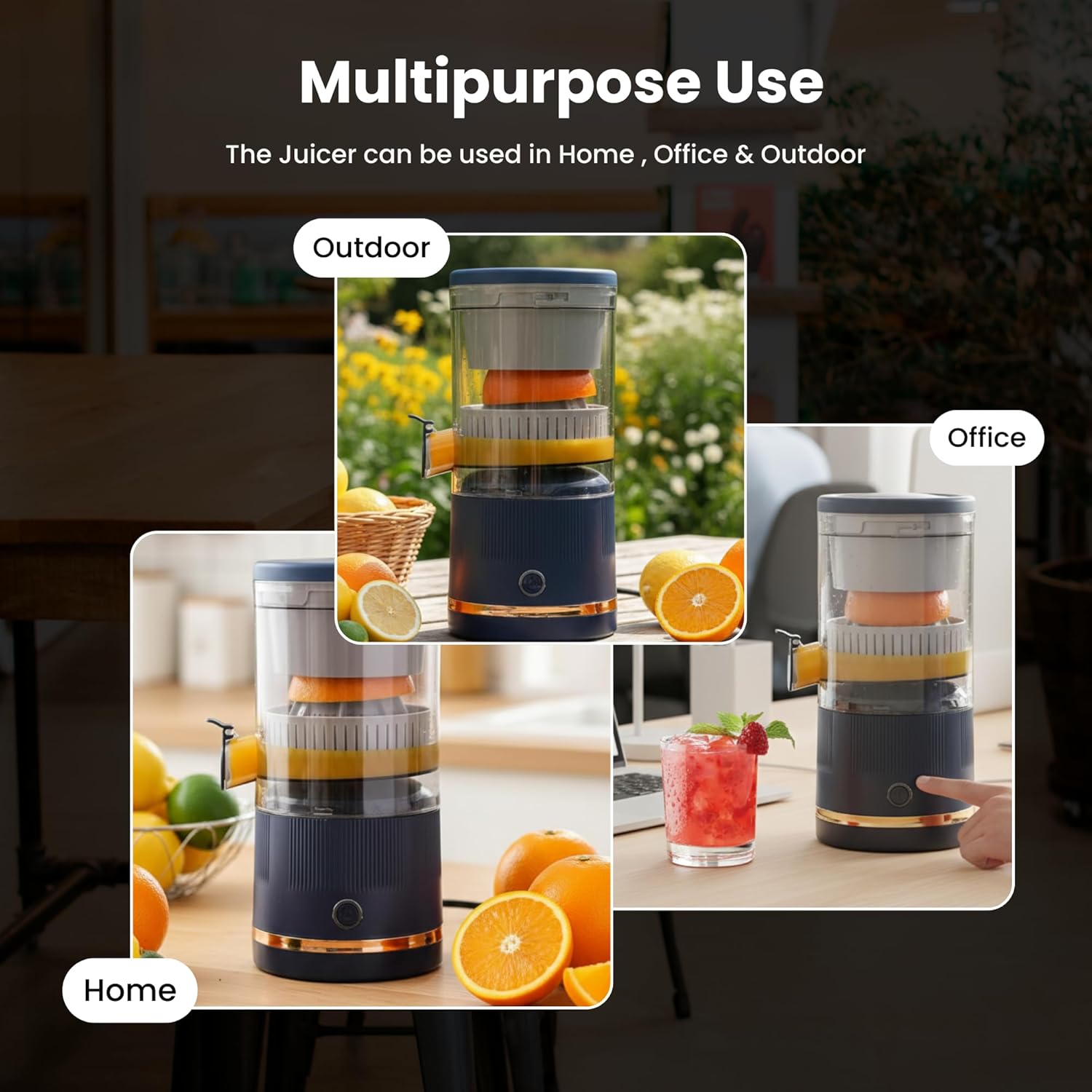 KUYRA Rechargeable Electric Citrus Juicer – USB Portable Juicer Machine Orange Lemon Grapefruit Squeezer, Cordless Juice Maker with Cleaning Brush, Easy Clean Compact for Home Camping Travel
