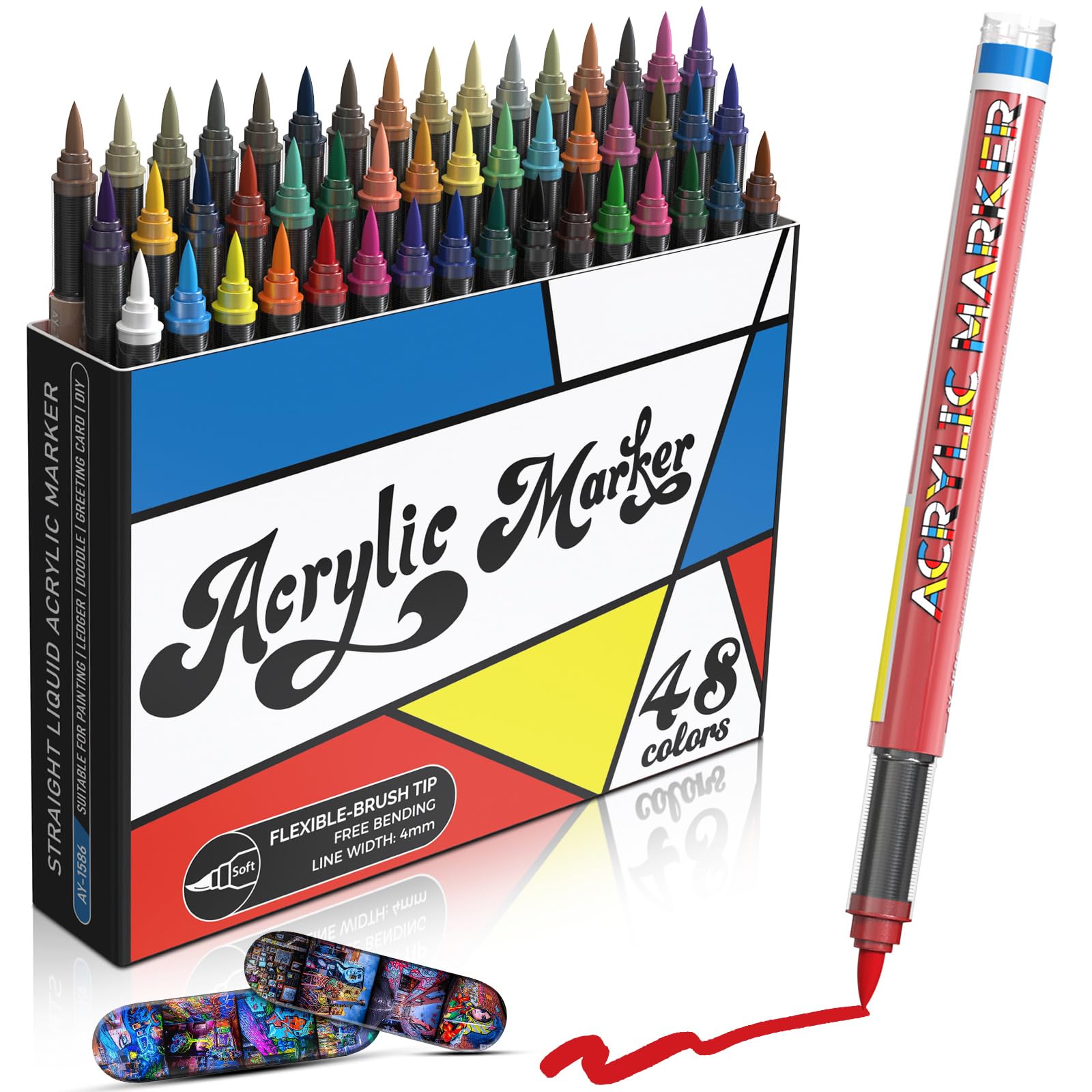 alchilalart Acrylic Paint Markers, 48 Color Fine Tip Permanent Acrylic Paint Pens For Rock Painting, Canvas, Wood, Glass, Ceramic, Fabric, Plastic, Egg, Scrapbook, Art Painting Supplies Kit