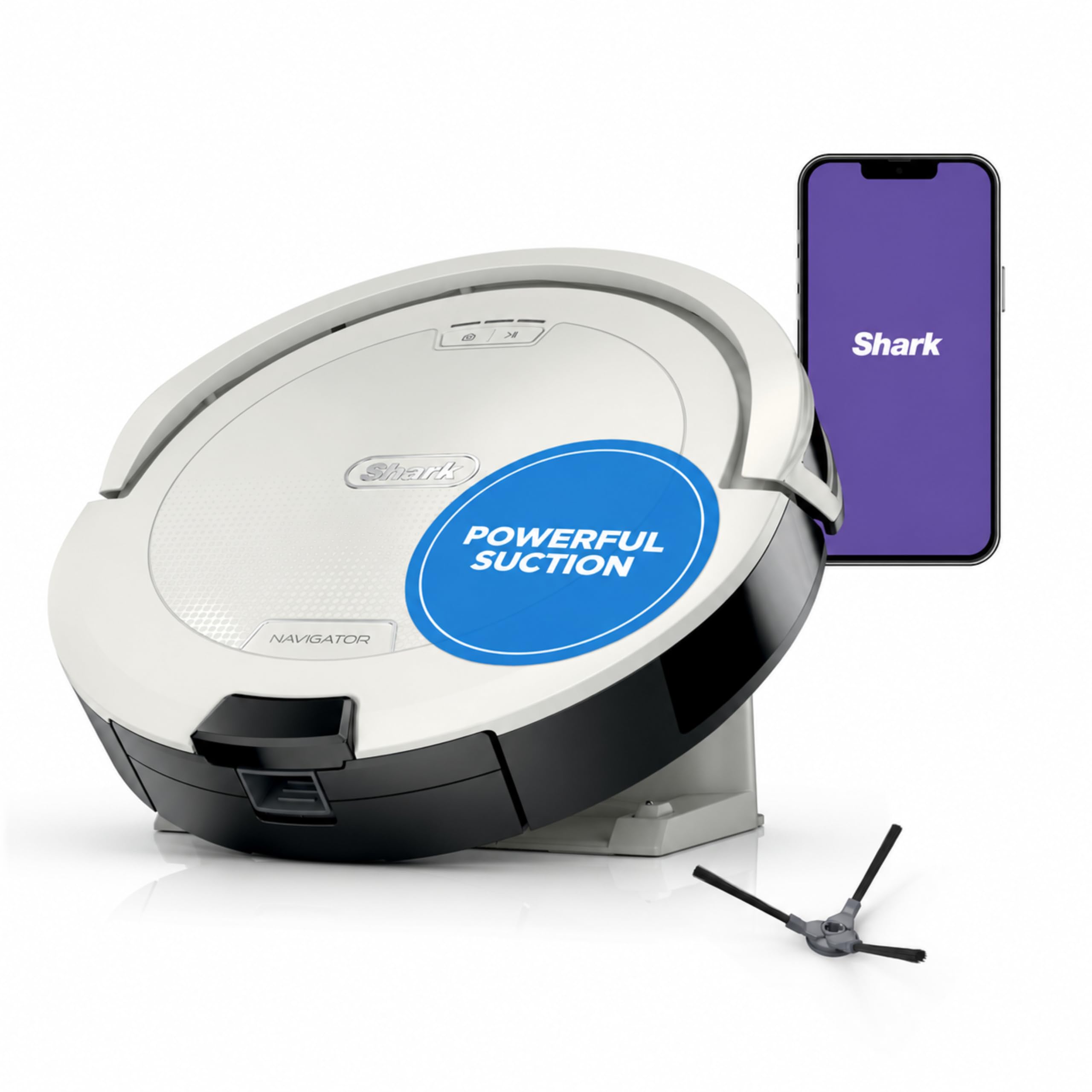 Shark Navigator AV2120 - Robot Aspirador con navegación SmartPath y Cepillo autolimpiante, Potente succión, para alfombras y Suelos Duros, Color Blanco, AV2120