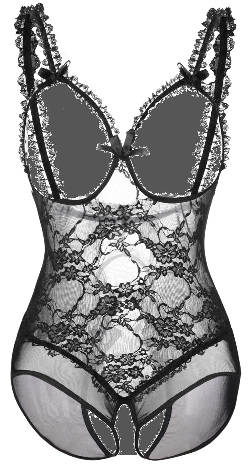 AIBINGGESexy Lace Bodysuit Lingerie for Women, One Piece, Black