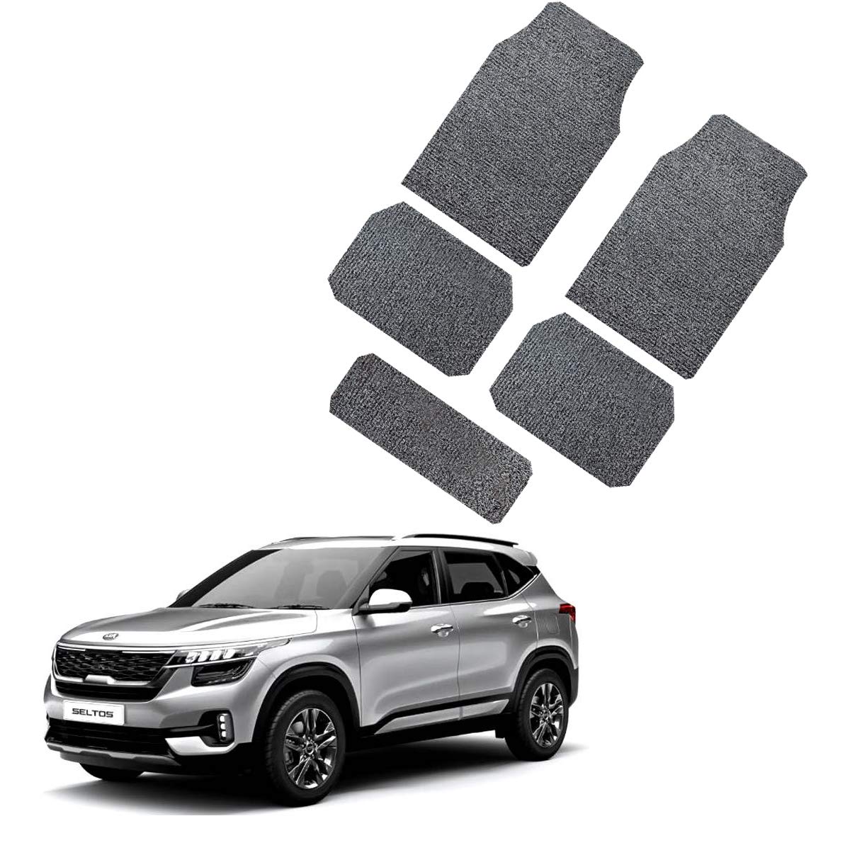 AdroitZ Non Slip Car Floor Grass Mat for KiaSeltos (Grey Black) Amazon.in Car & Motorbike