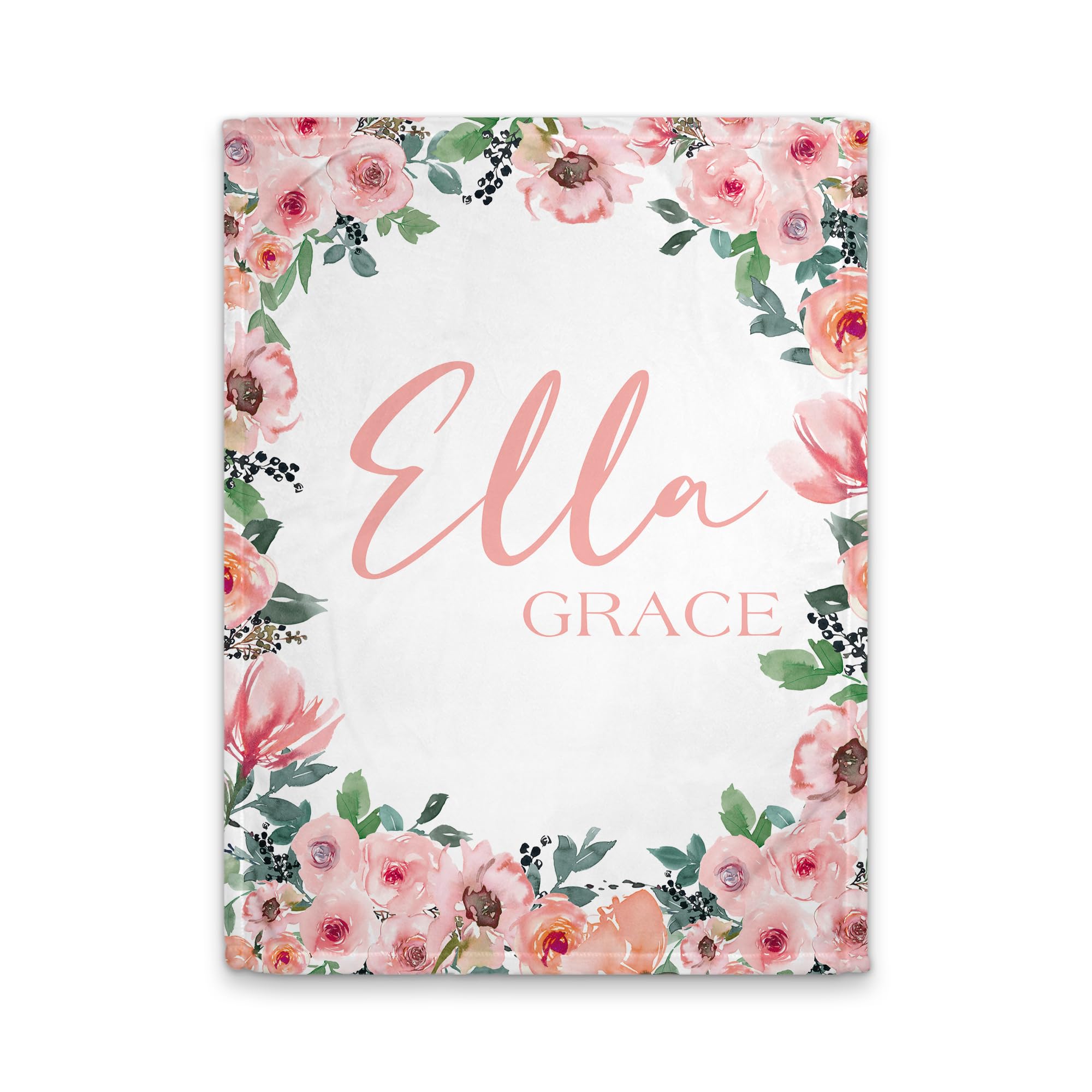 Girls Love A Monogram - Personalzied Custom Pink Floral Baby Blankets for Girls with Name - Personalized Girl Shower Gifts (Pink Blushing 2, 30 X 40 Baby)