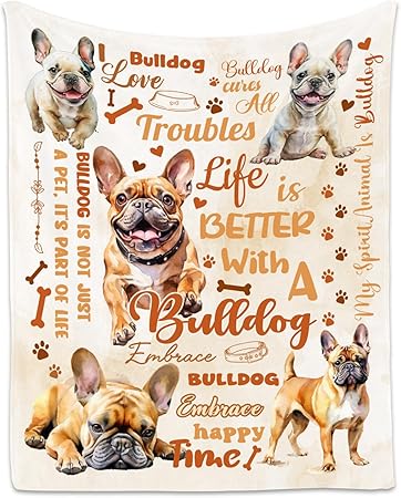Bulldog Blanket, Bulldog Lovers Gift, Cute Soft Throw Gifts for Girls Boys Women, Cozy Flannel Throw Blankets for Couch Office, 40"x50"