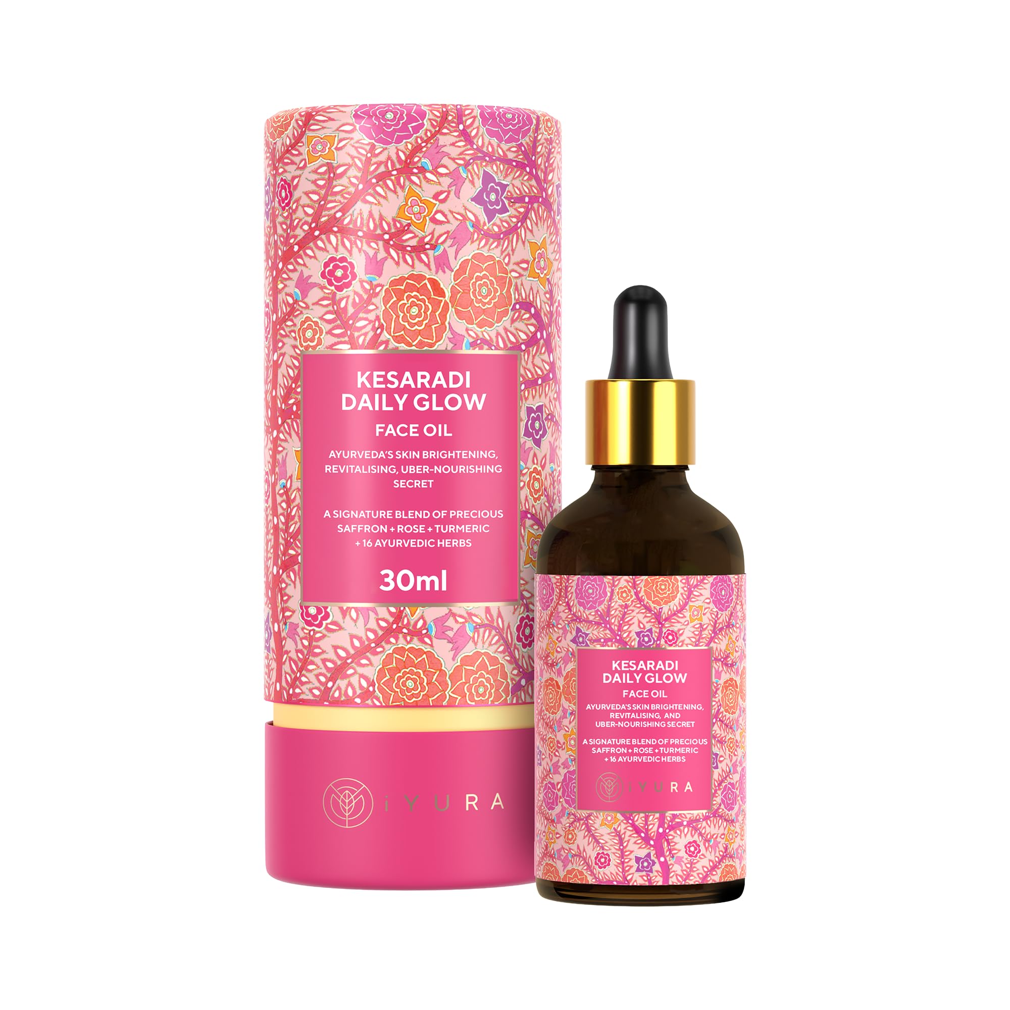 Kesaradi Daily Glow | Clinically Proven to Brighten and Moisturise | For Dry, Sensitive Skin | Quick Absorbing, 100% Natural Face Oil | With Saffron, Turmeric & Rose | 30ml