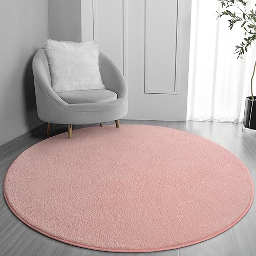 Alfombras redondas para dormitorio, sala de estar, 4 x 4 pulgadas, color rosa, súper suaves, cómodas, gruesas de espuma viscoelástica para