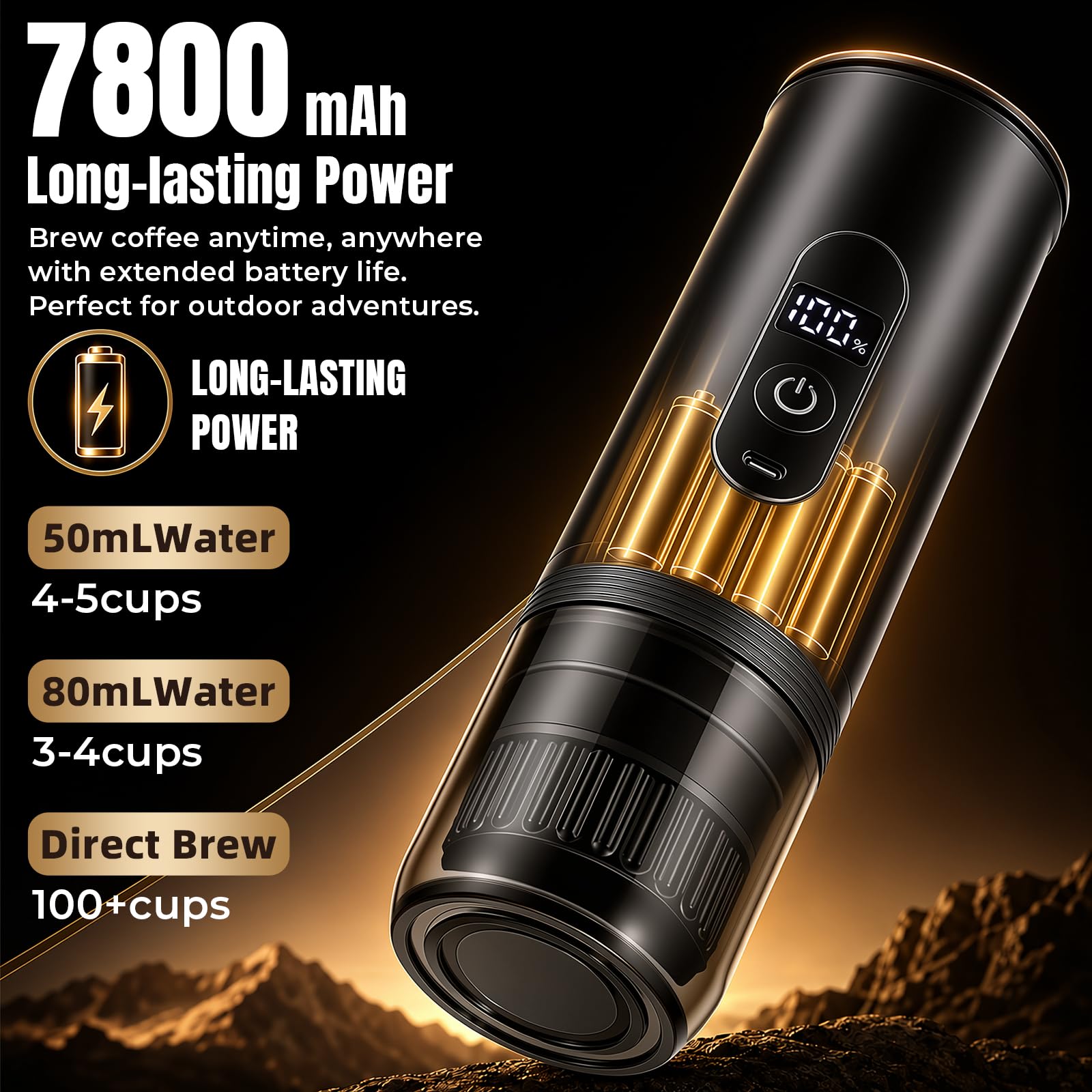Machine a Cafe Portable 20 Bar, 2 en 1 Machine a Café Portable Cafetiere Portable Rechargeable Compatible avec Capsules NS, Café Moul, Machine Expresso Portable pour Camping Voyage