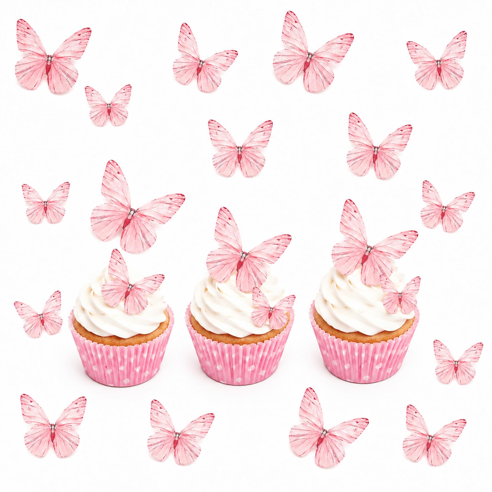 ALLAVA 48 Pcs Edible Butterfly Cake Decorations Pink,Edible Cake Topper — image 1