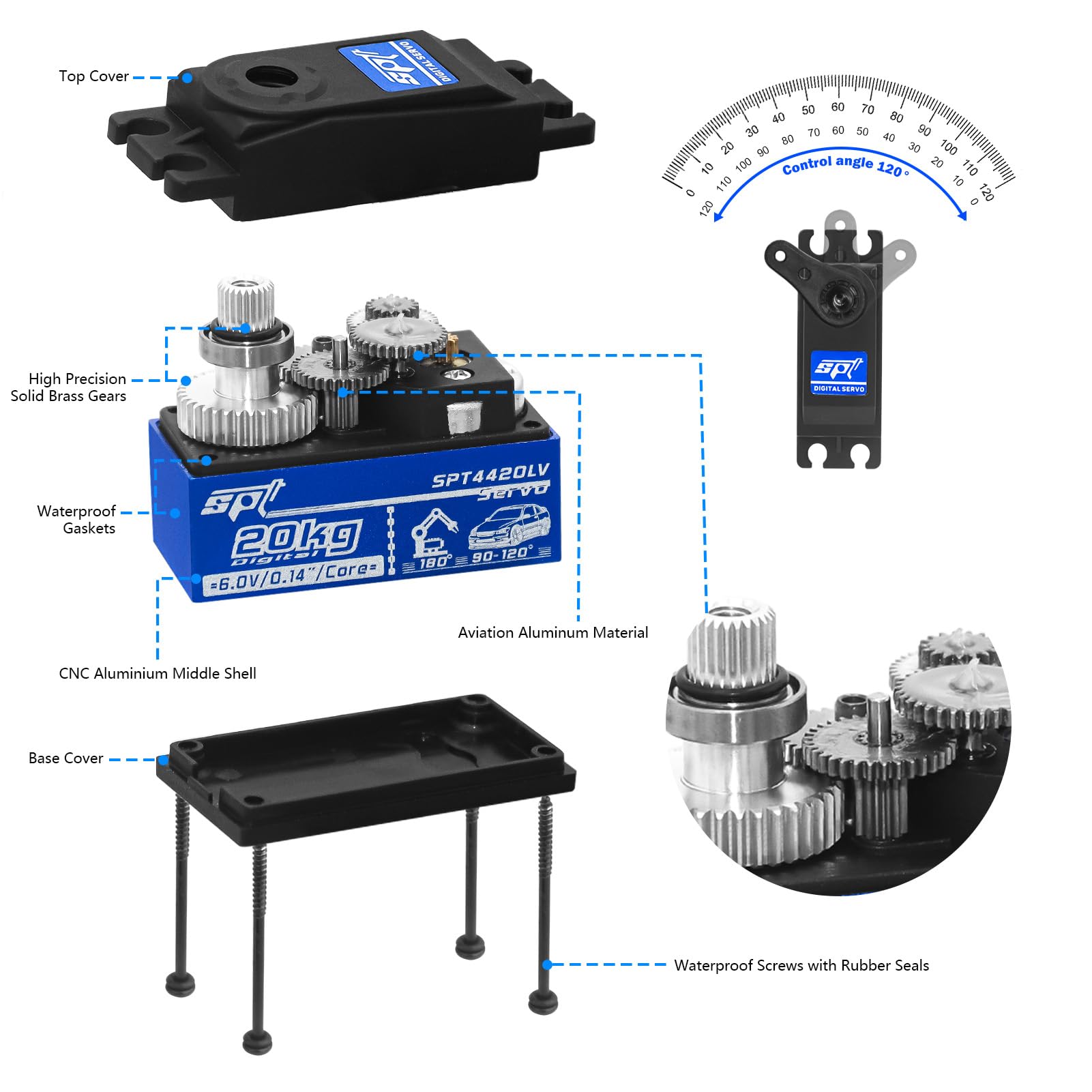 20kg RC Digital Servo Alta Coppia Full Metal Gear & Sterzo Servo Braccio per 1/10 RC Auto