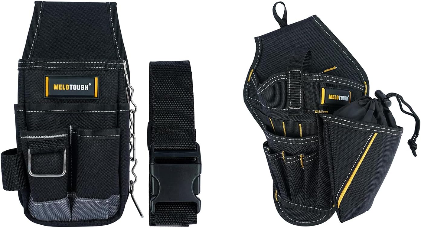 MELOTOUGH Pocket Tool Pouch Tool Belt Pouches with Belt Clip Utility Mini Tool Organizer Pouch,Right Handed Drill Holster Impact Driver Holster with Bit Pouch for Electrician,Carpenter,Construction