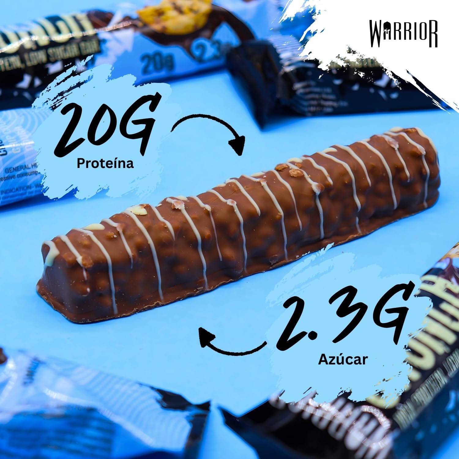 Barritas ricas en proteínas Warrior Crunch 20 g - Barritas bajas en azúcar/carbohidratos - Pack de 12 x 64 g (Masa de galletas con pepitas de chocolate)