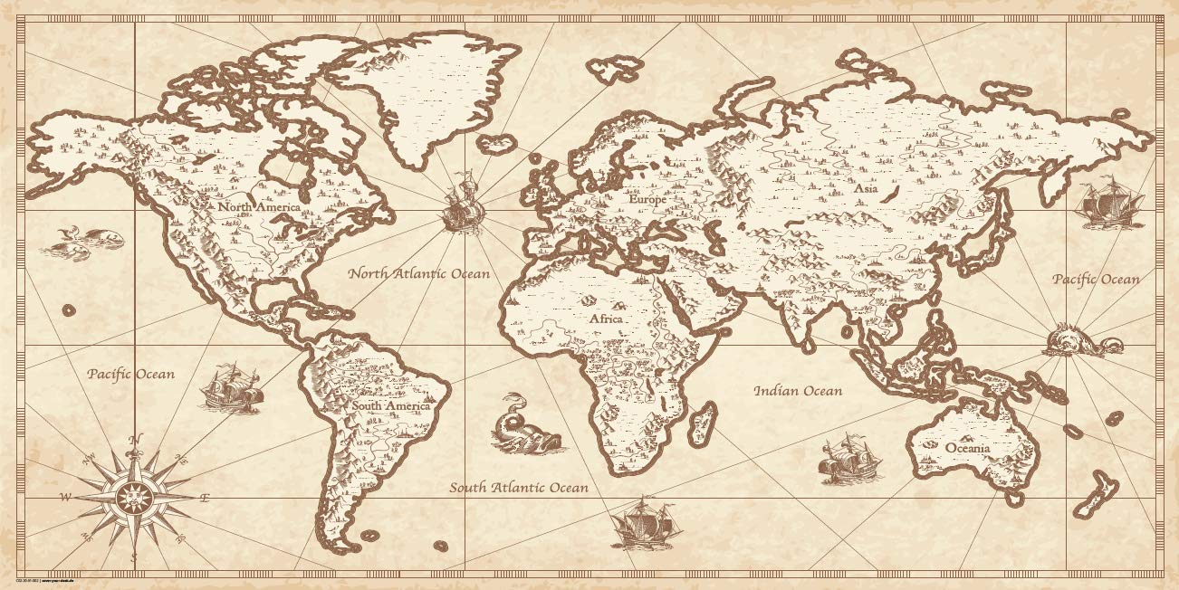 Sous-main XXL Avec Tapis De Souris Intégré - "Carte Du Monde Retro" - En Vinyle Résistant (plastique) - 100 X 50 - Sous-main Antidérapant Pour Une Meilleure Protection - Fabriqué En Allemagne