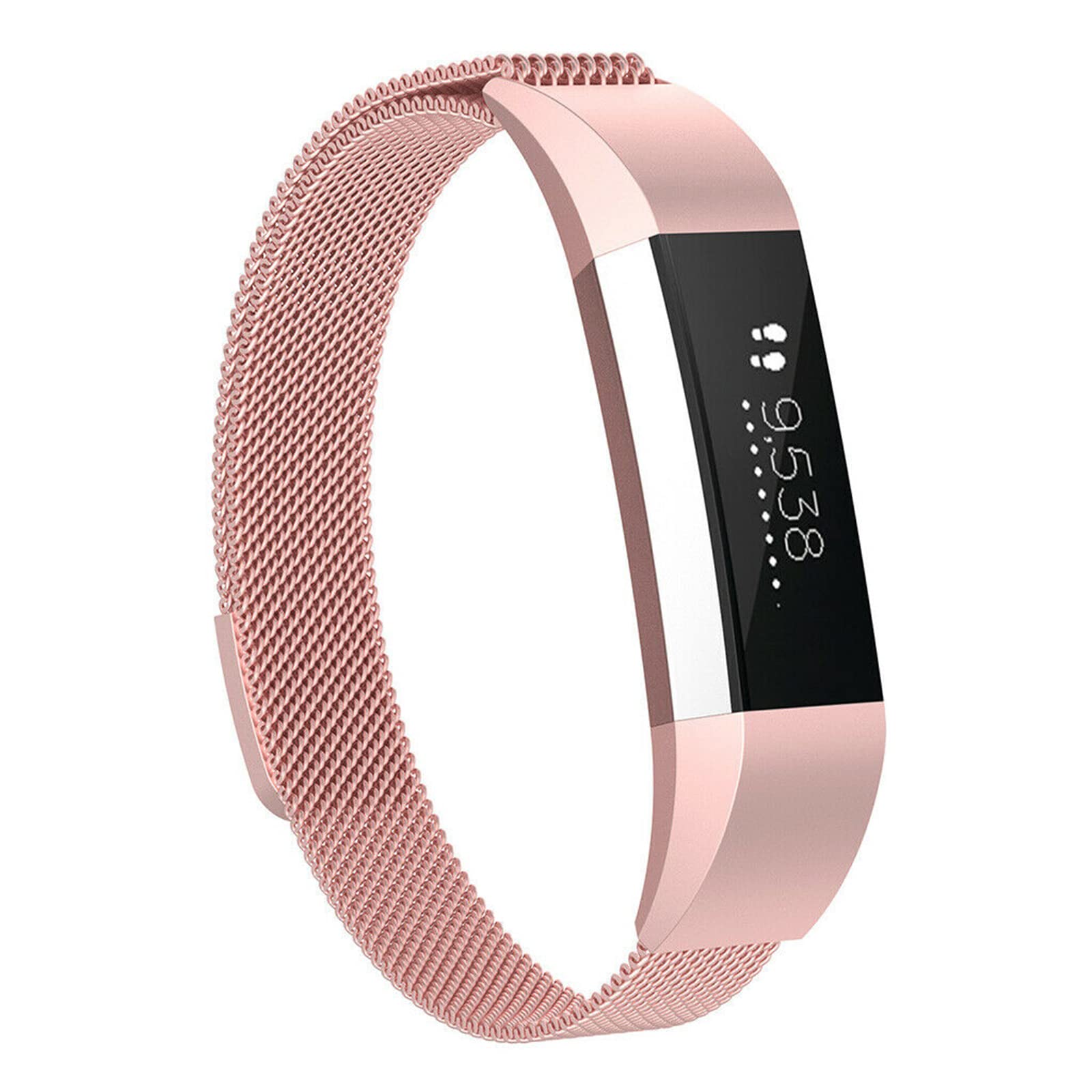Metal Loop Bands Compatible with Fitbit Alta/Fitbit Alta HR, Breathable Stainless Steel Loop Mesh Magnetic Adjustable Wristband for Women Men (Rose Pink)