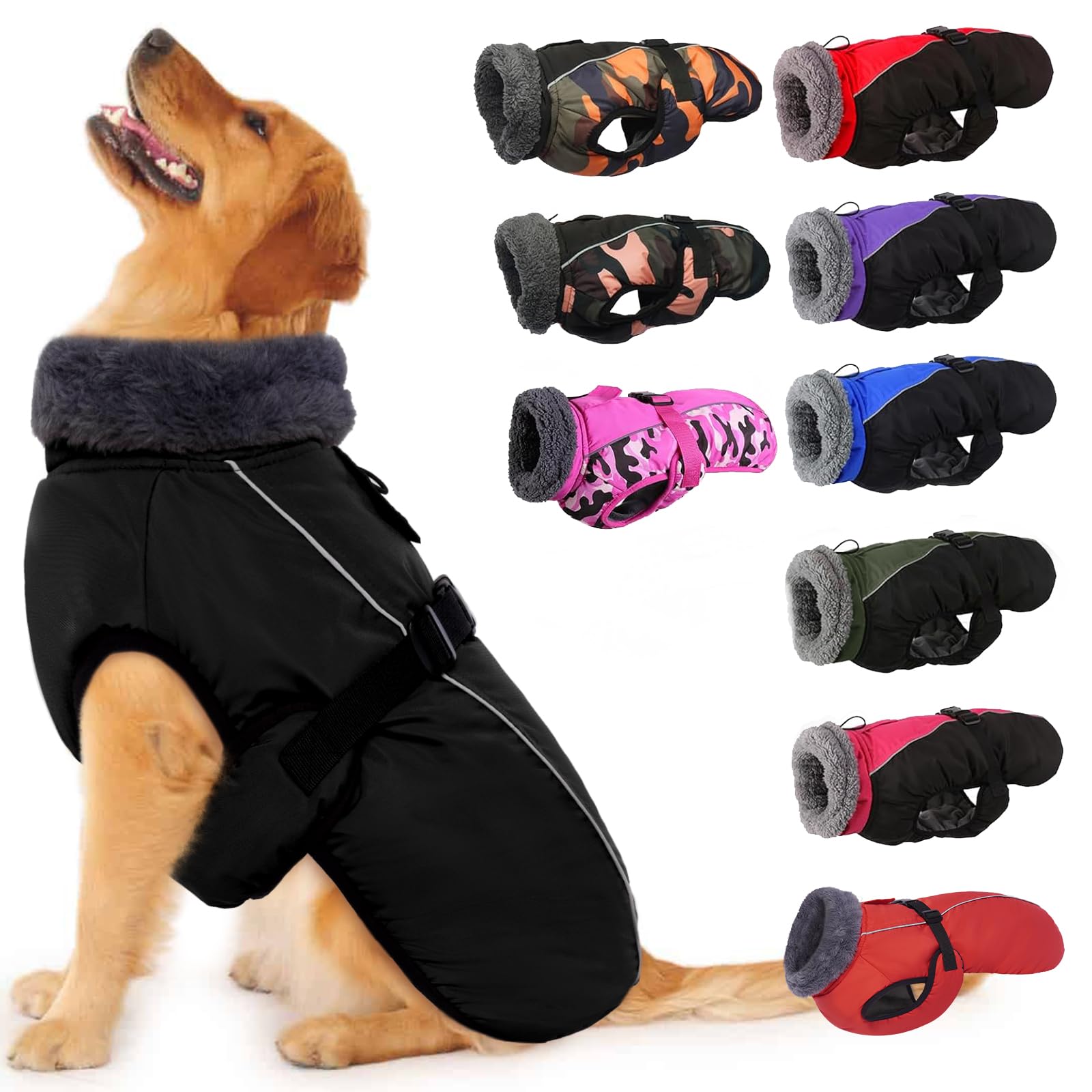 IECOii Extra Warm Dog Jacket - Reflective, Adjustable, Fleece Turtleneck for Cold Weather - Soft Winter Coat for Small, Medium, Extra Large Dogs — image 1
