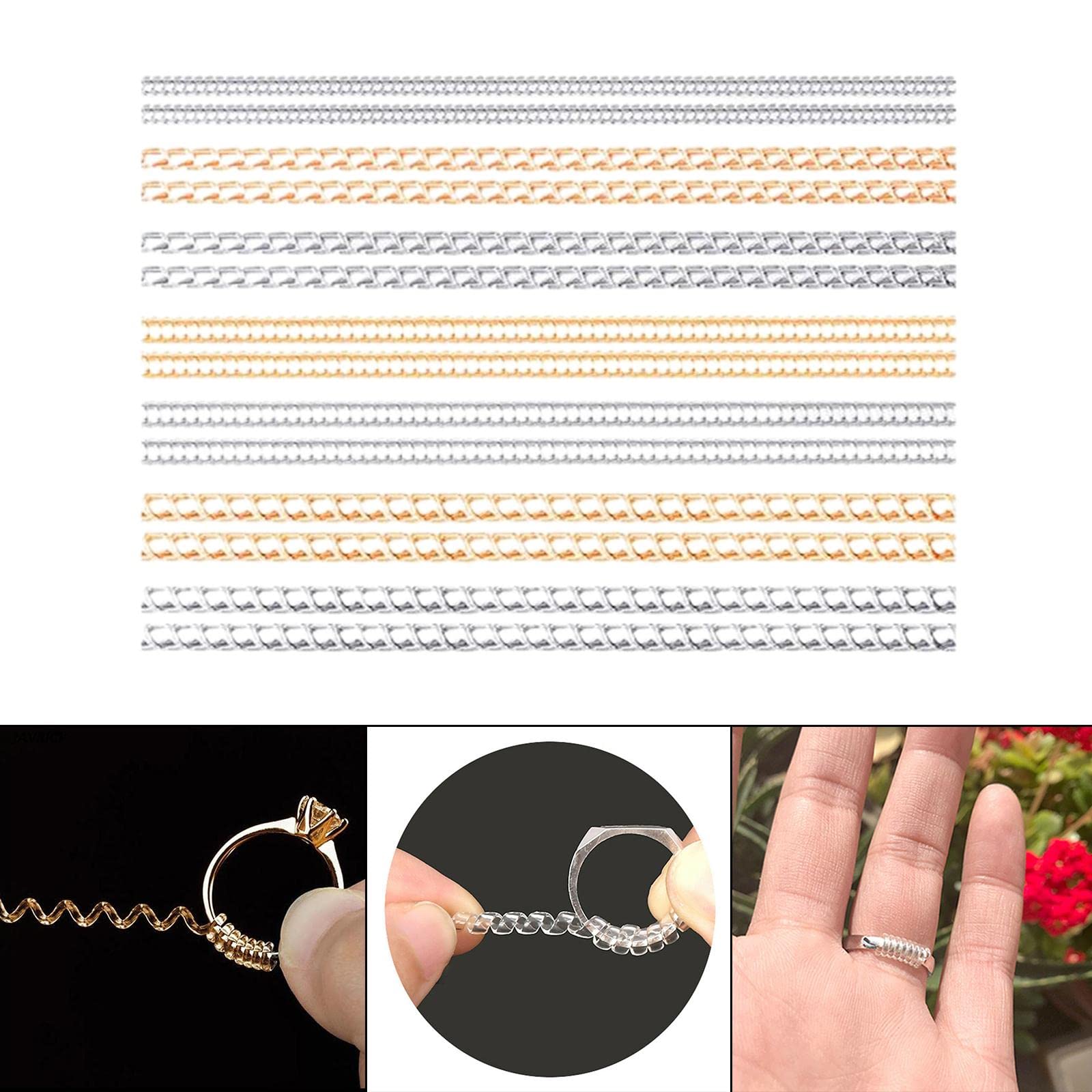 Juego de 10 ajustadores de tamaño de anillo, anillos sueltos, espaciador, 14 piezas, oro y plata, 14 piezas