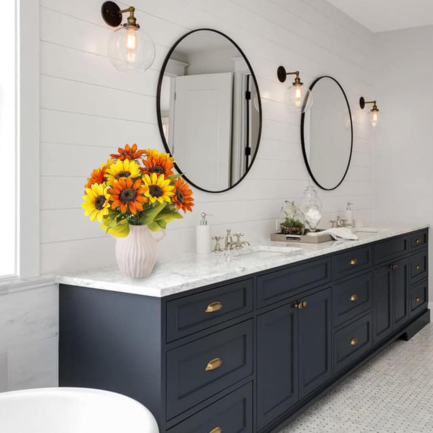 10 Pack Sunflowers Artificial Flowers - Realistic Fake Sunflowers for Home Decor, UV Resistant Silk Flowers for Wedding Centerpieces Farmhouse Office Outdoor Decoration (5 Yellow & 5 Orange) - Image 6