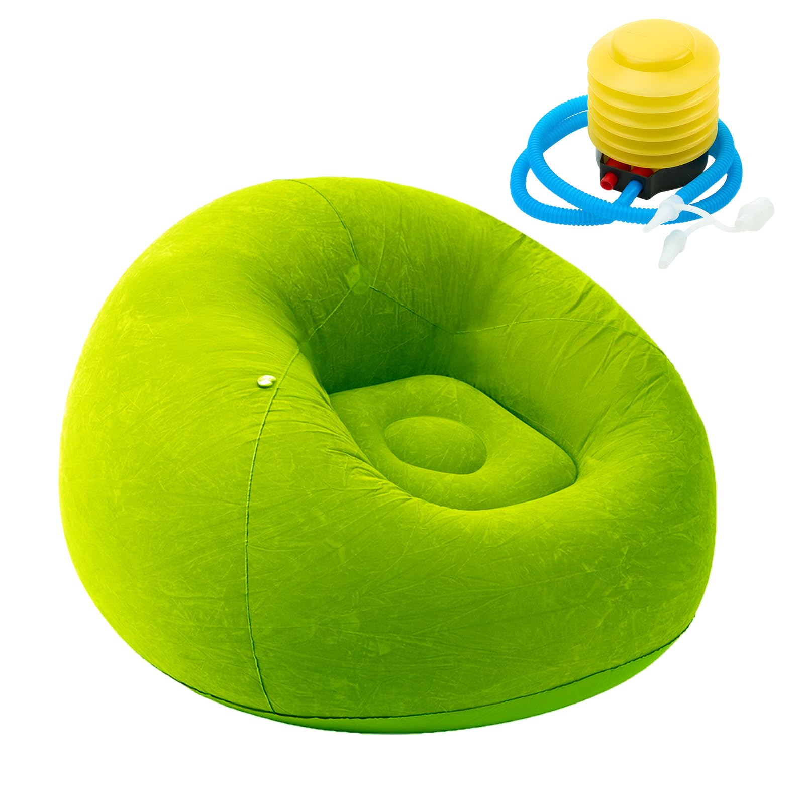 LN Cozy CORNE Portable Inflatable Sofa Chair, Compact Air Couch for Indoor & Outdoor Use, Comfortable Flocking Lounge Chair for Adults, Bedroom, Living Room, Camping (Green, 1pcs)