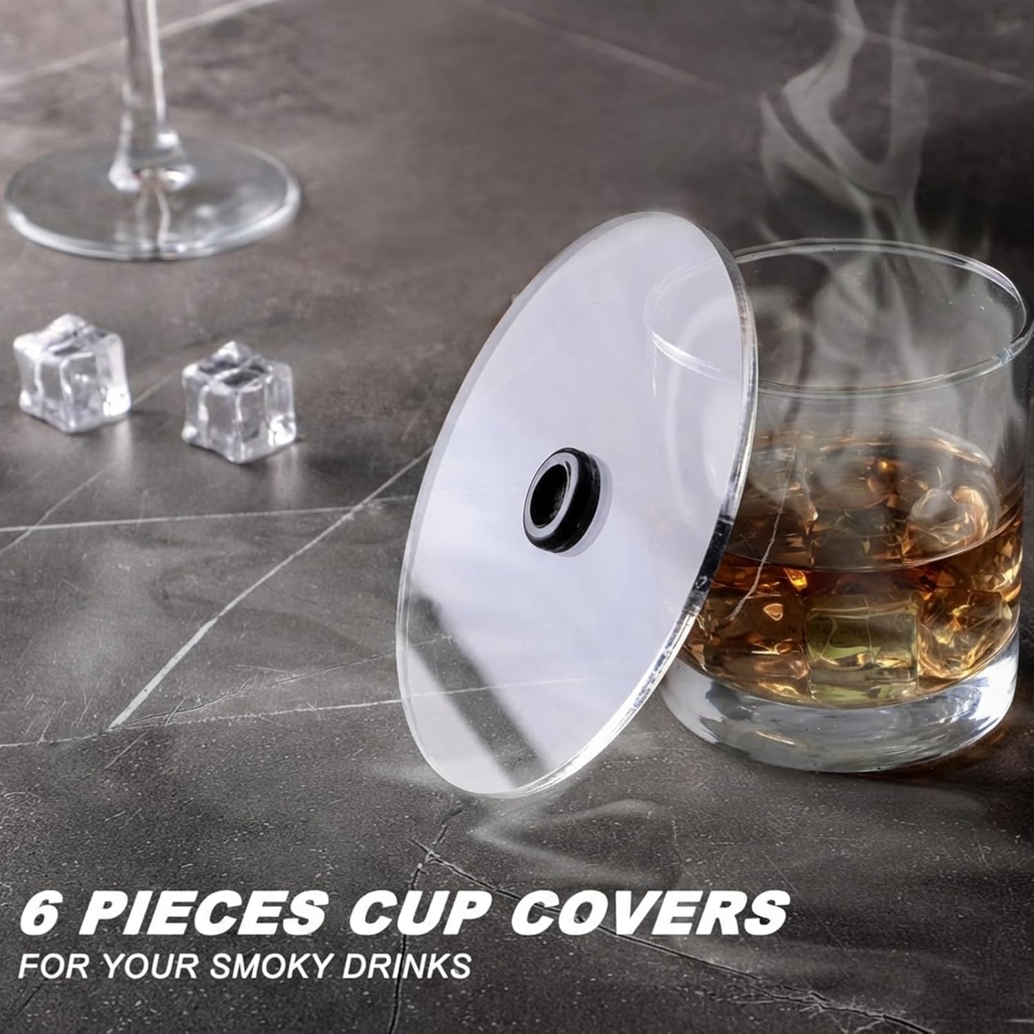 6 Pieces Smoking Gun Cup Covers Infuser Lids Cocktail Drinks Covers Smoking Gun Accessories for Wine Cups Goblet Glasses Tumblers Mugs Bowls Diameter Below 4. 7"