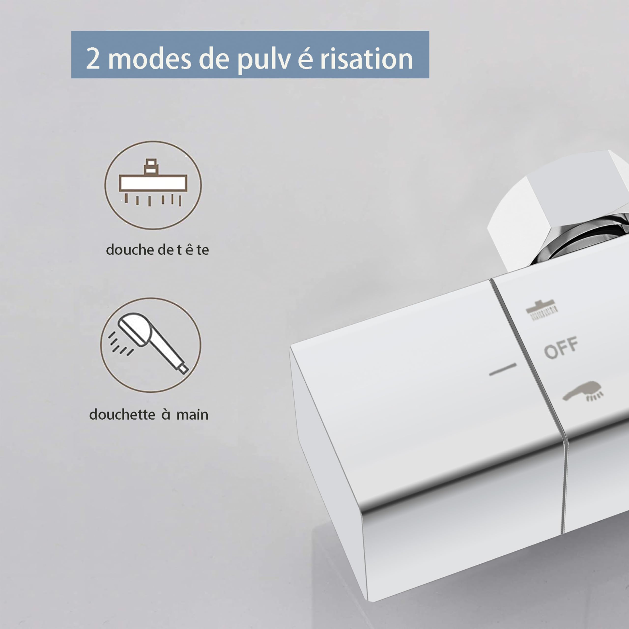 AICA Ensemble de Colonne de Douche Thermostatique pour Salle de Bain, Robinet de Douche Thermostatique, Laiton, Chromé, Hauteur Réglable 730 mm-1150 mm (Carré 3, argent)