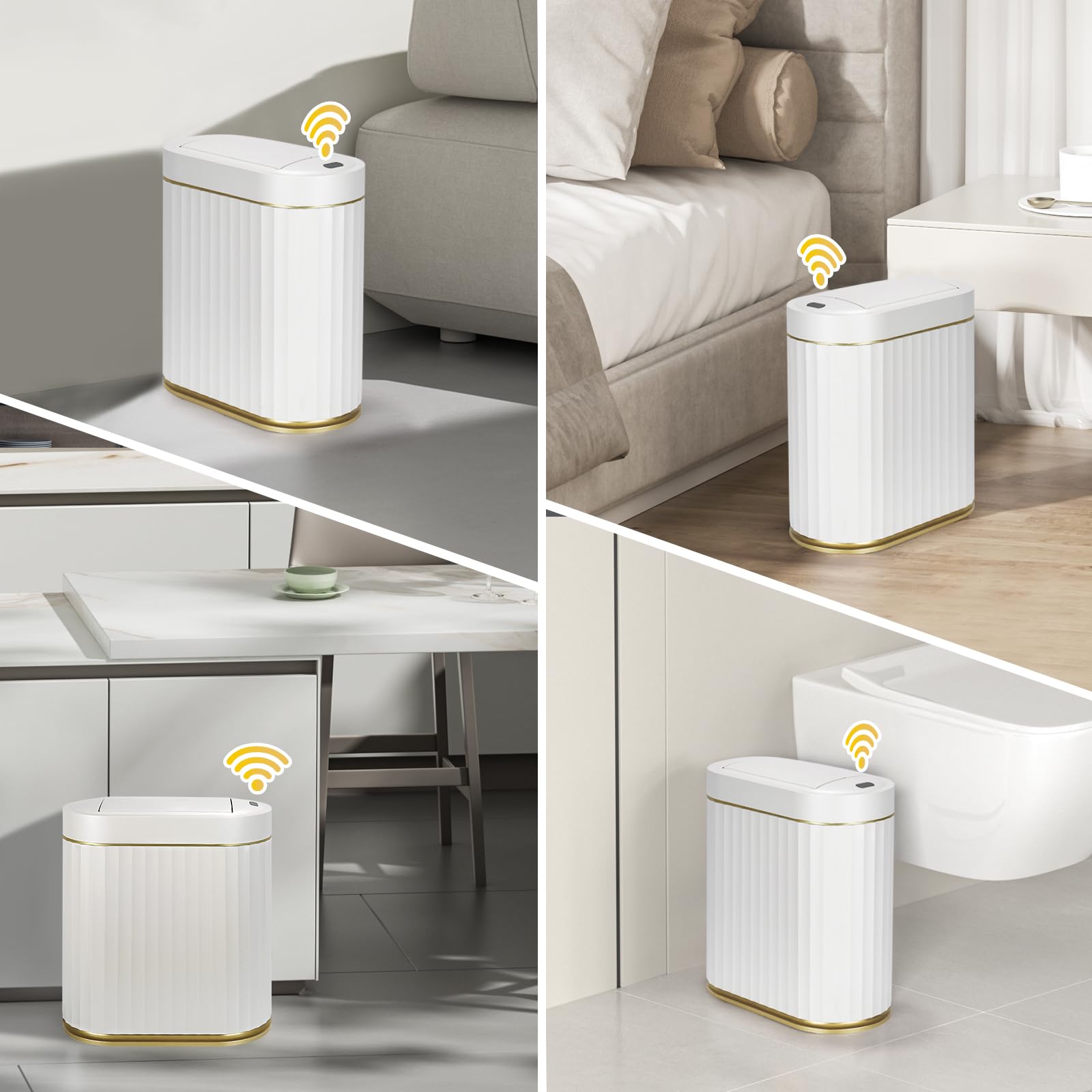 ELPHECO Bote de basura de baño con tapa, mariposa, sensor de movimiento, decoración de baño, papelera automática, accesorios de baño, cocina, sala de estar, oficina, oro blanco