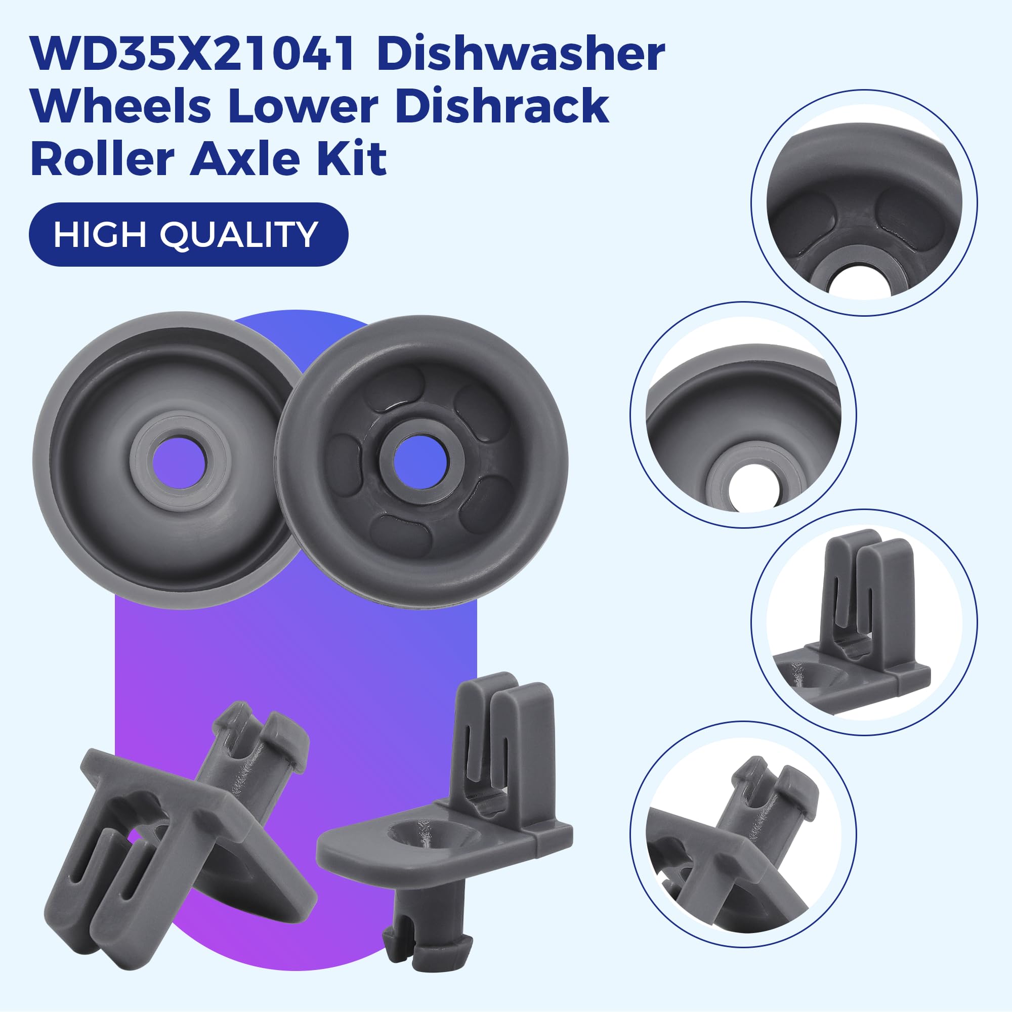WD35X21041 Geschirrspüler-Räder, untere Entstörungsrolle, Achsen-Kit WD12X10136 WD12X10277 Ersatz für GE-Profil, untere Rack-Kit, 8 Stück Bolzen und 8 Stück Rollen