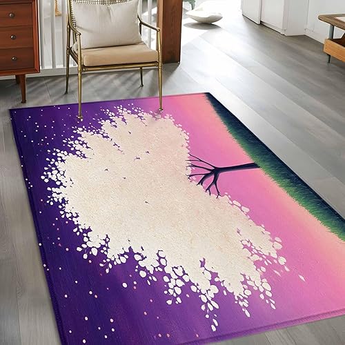 Miniatura 4 de 2.7x5 Area Rugs, Purple Star Sky Non-Skid Rubber Backing Large Rectangle Rugs - Living Room Bedroom Home Office, Tree Retro Abstract Watercolor Art