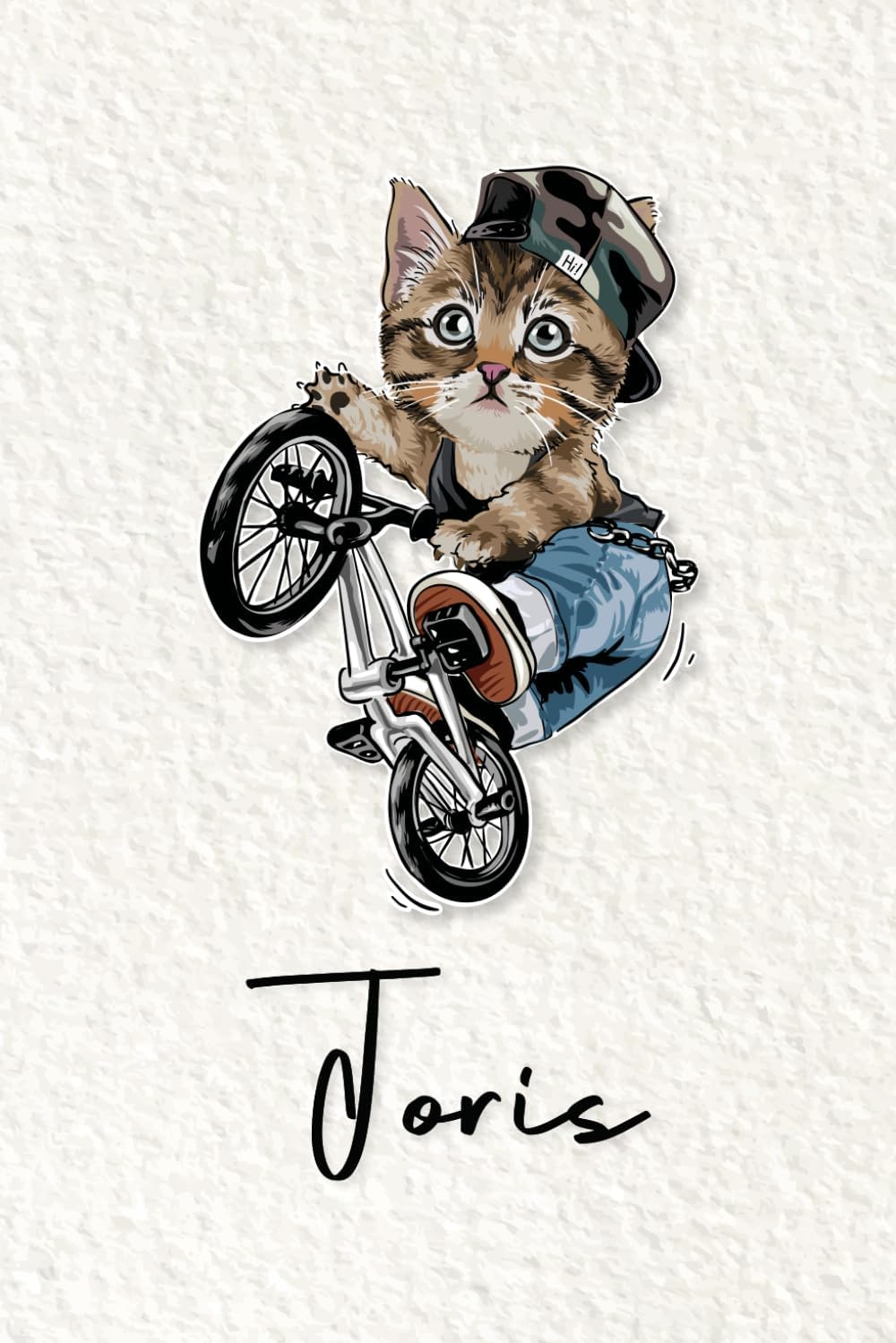 Joris: Cahier personnalisé avec prénom Joris | Cadeau d'anniversaire pour enfant, garçon, homme, copain ... | Chat à bicyclette | 110 pages lignée, Petit Format 6x9 pouces (15,24 x 22,86 cm)