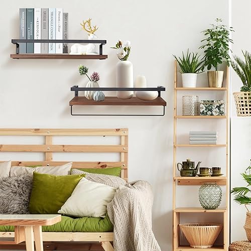 Miniatura 2 de himaly Estantes flotantes, estante de baño montado en la pared con toallero, estantes flotantes de pared para baño, cocina, dormitorio, sala de