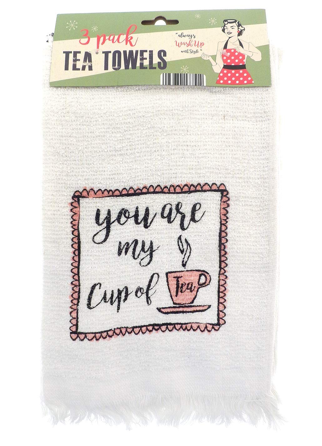 Country Club White Jns_476581 3Pk Fringed Towels Vintage Cup Of Tea, 100Percent_cotton