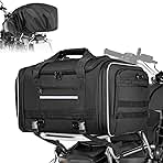 Waterproof Motorcycle Tail Luggage Bag, 48L-64L Expandable, a Rain Cover Included, Bag with 4 Rack Mount Straps and Multiple Pockets - Black
